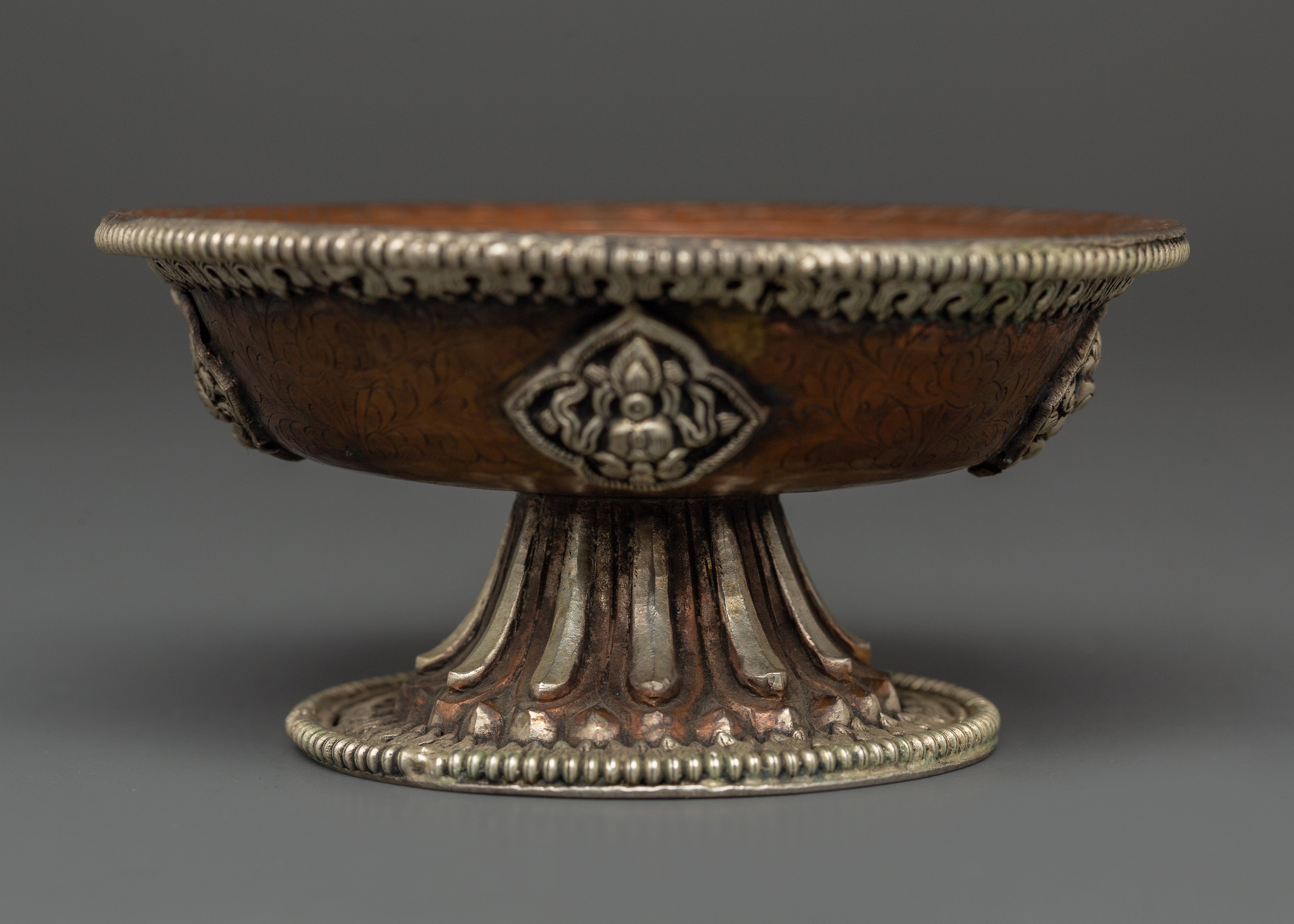 Tibetan Silver Plated Serkyem Set | Handcrafted Buddhist Offering Bowl