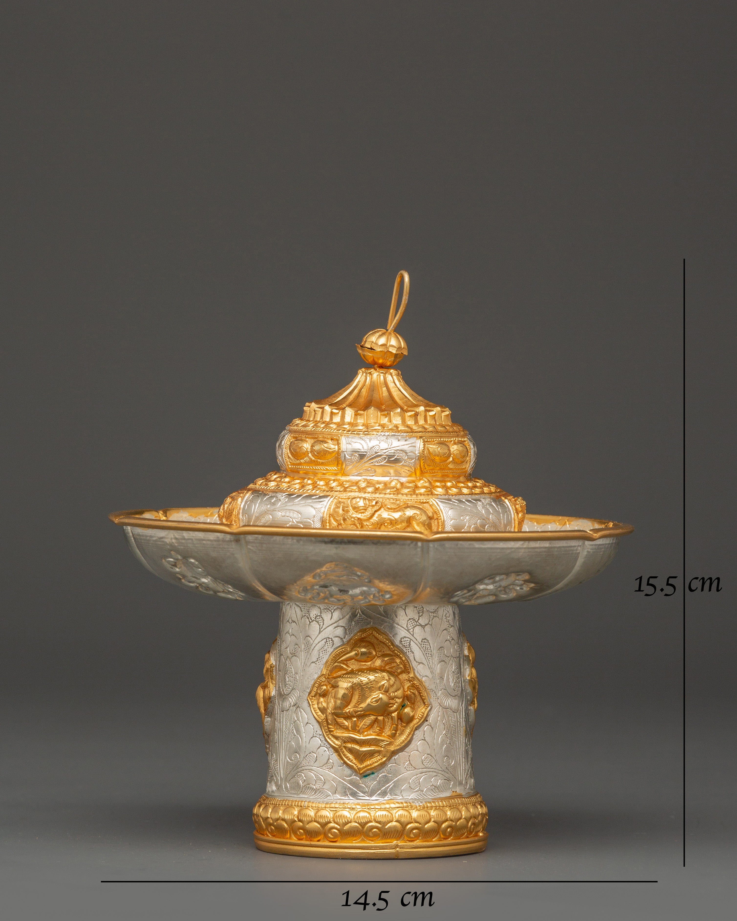 Tibetan Style Tea Cup Cover | Gold & Silver Plated Decorative Tea Cup Cover