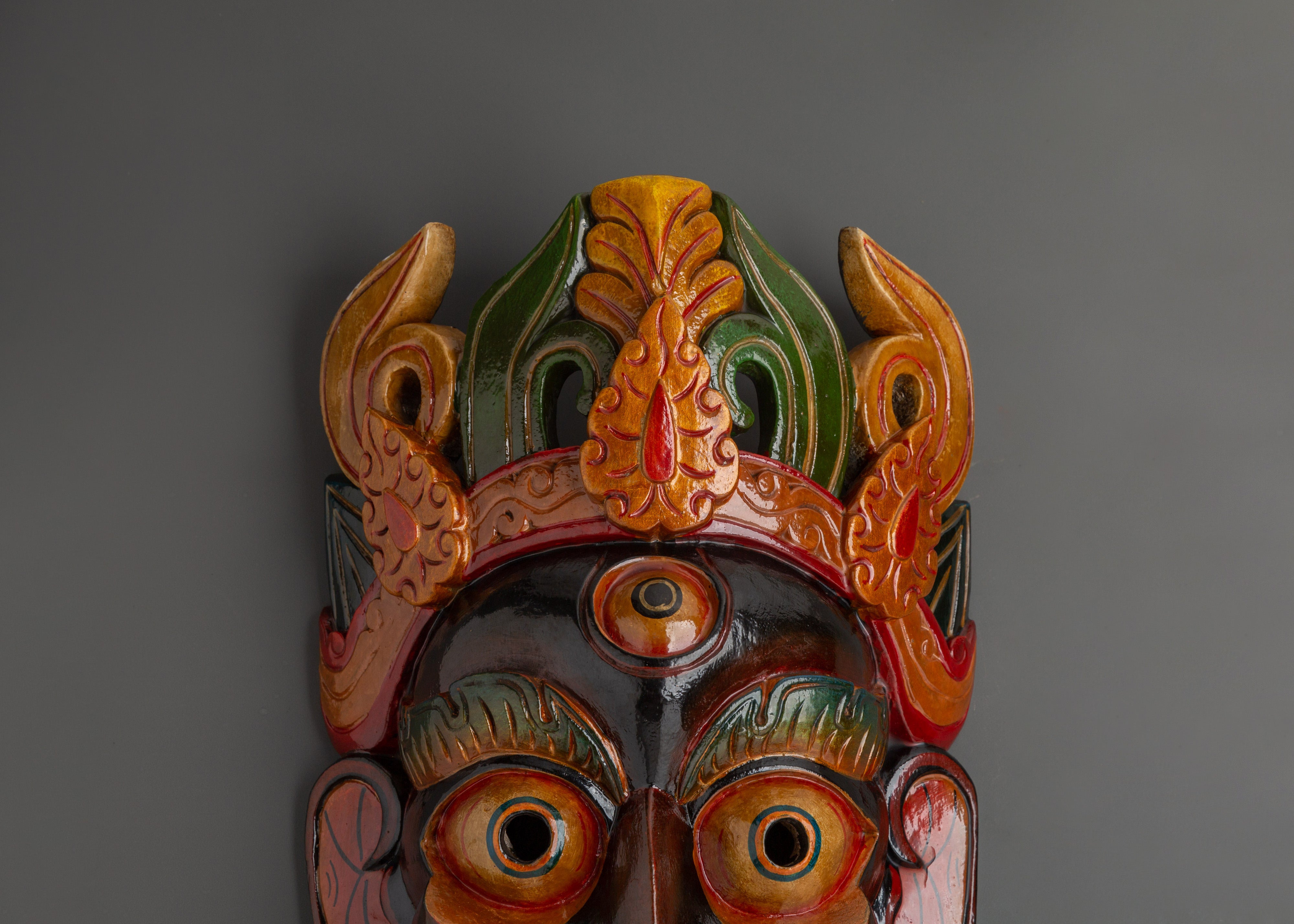 Kali Mask Wall Hanging | Handcarved Fierce Goddess Wall Art