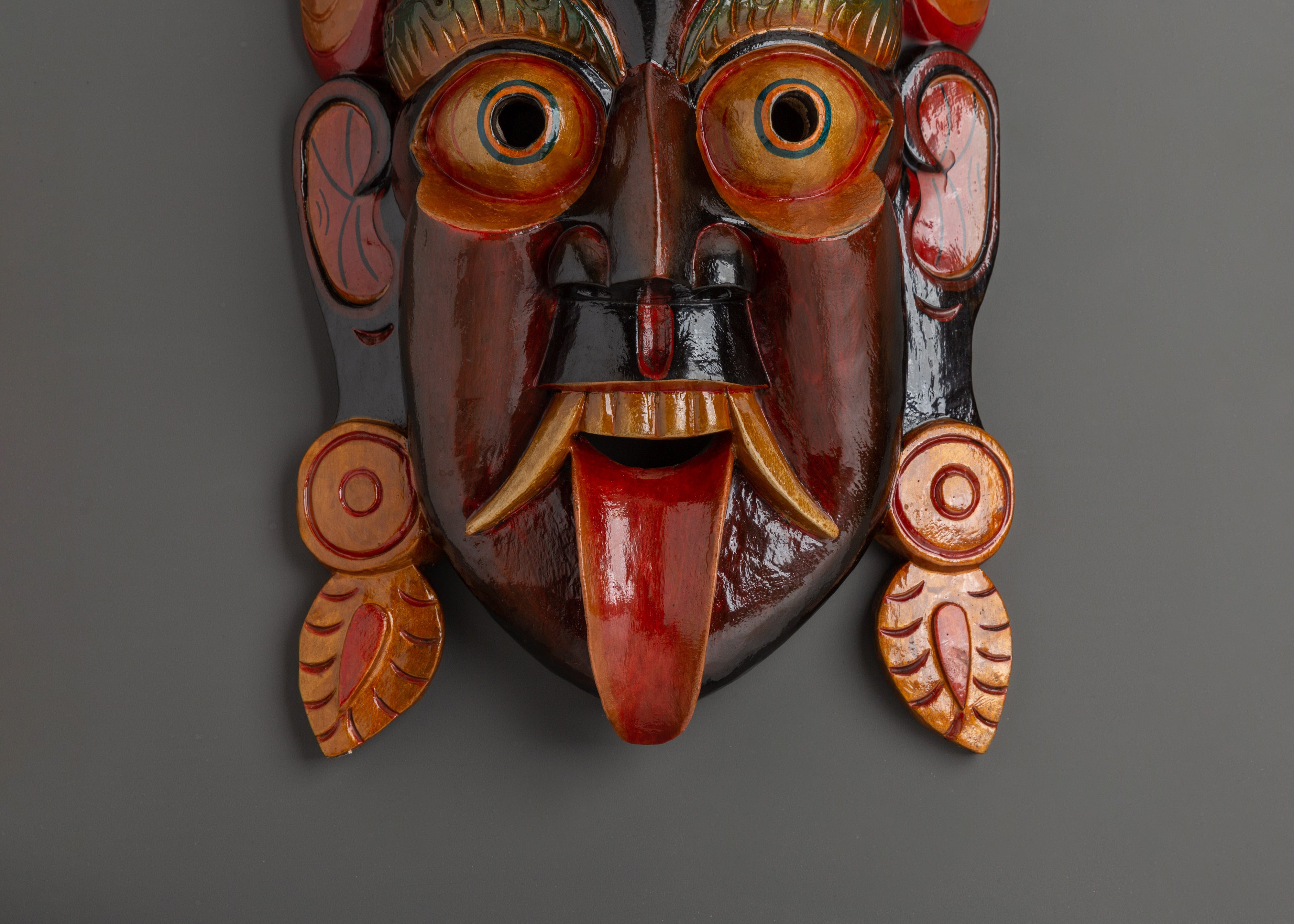Kali Mask Wall Hanging | Handcarved Fierce Goddess Wall Art