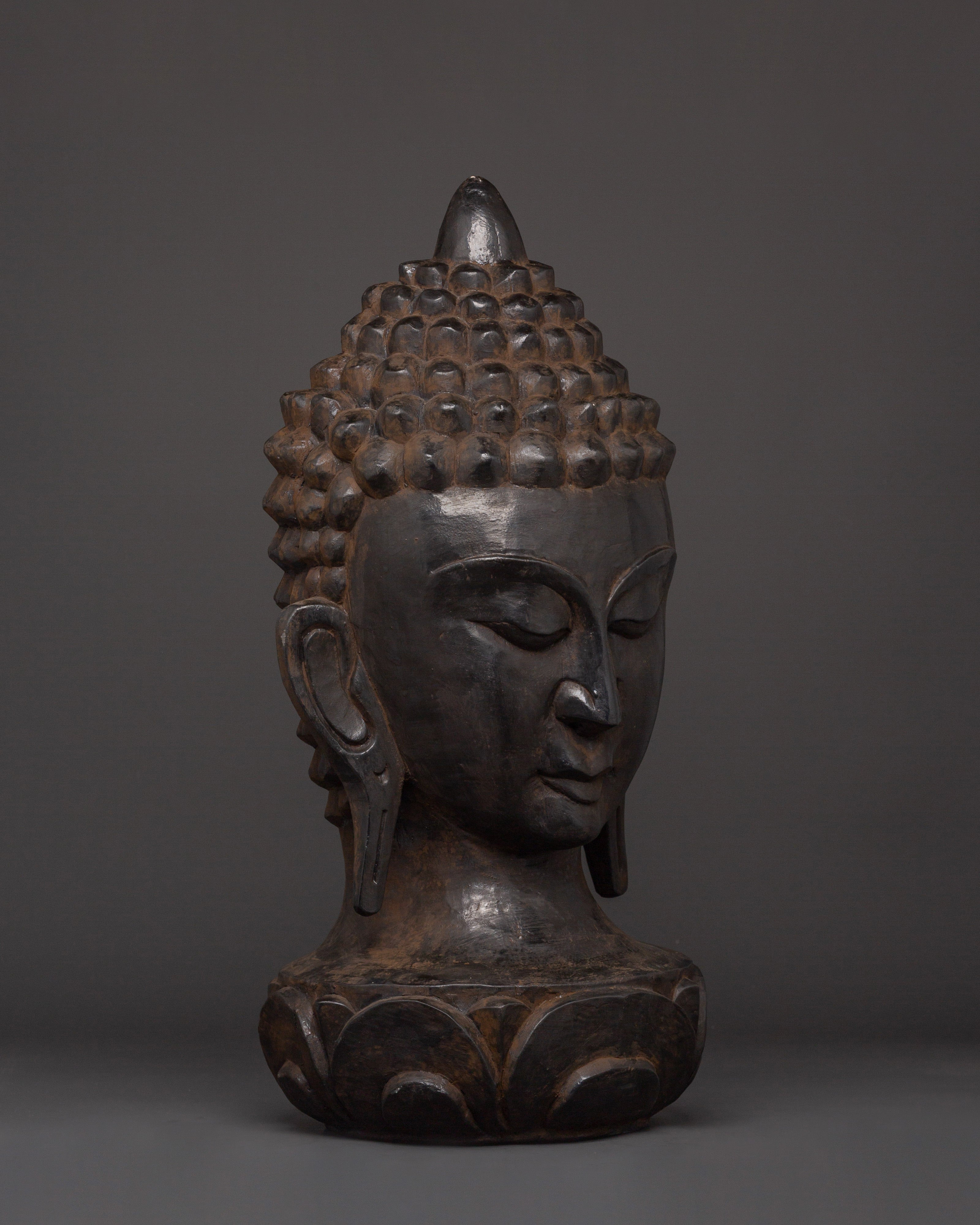 Wooden Buddha Head Decor | Handcarved Spiritual Sculpture