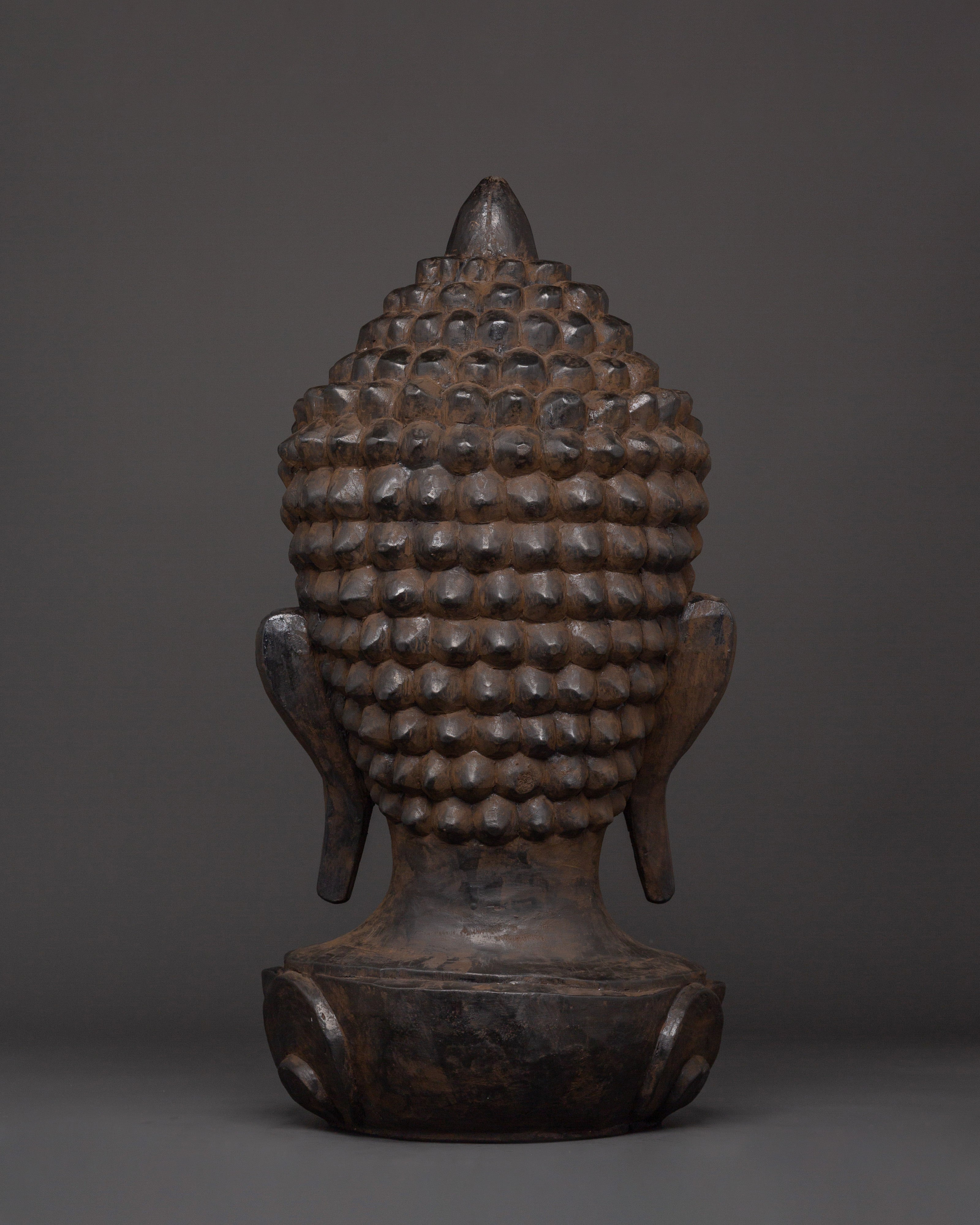 Wooden Buddha Head Decor | Handcarved Spiritual Sculpture