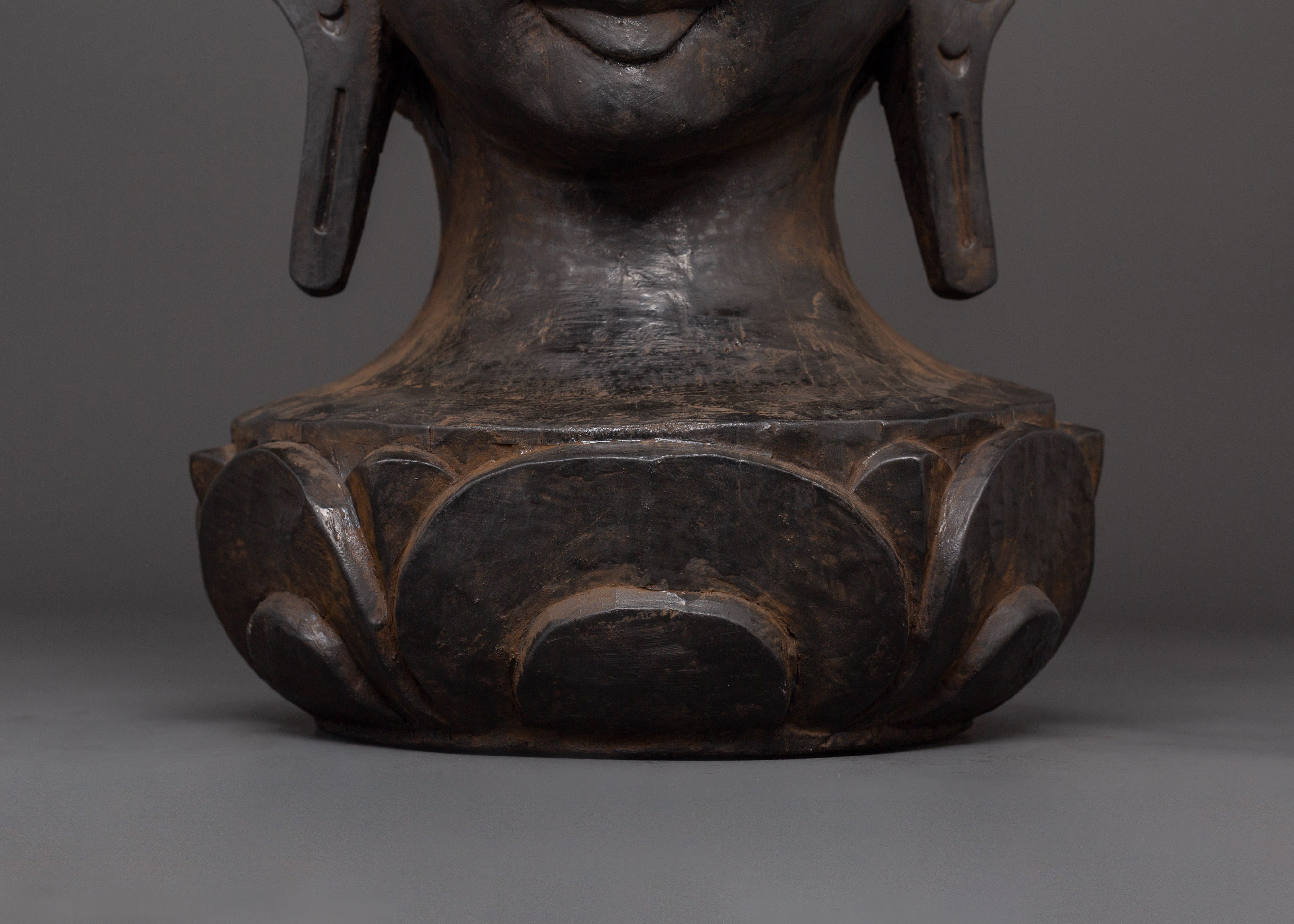 Wooden Buddha Head Decor | Handcarved Spiritual Sculpture