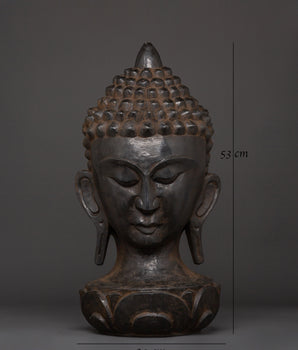 Wooden Buddha Head Decor | Handcarved Spiritual Sculpture