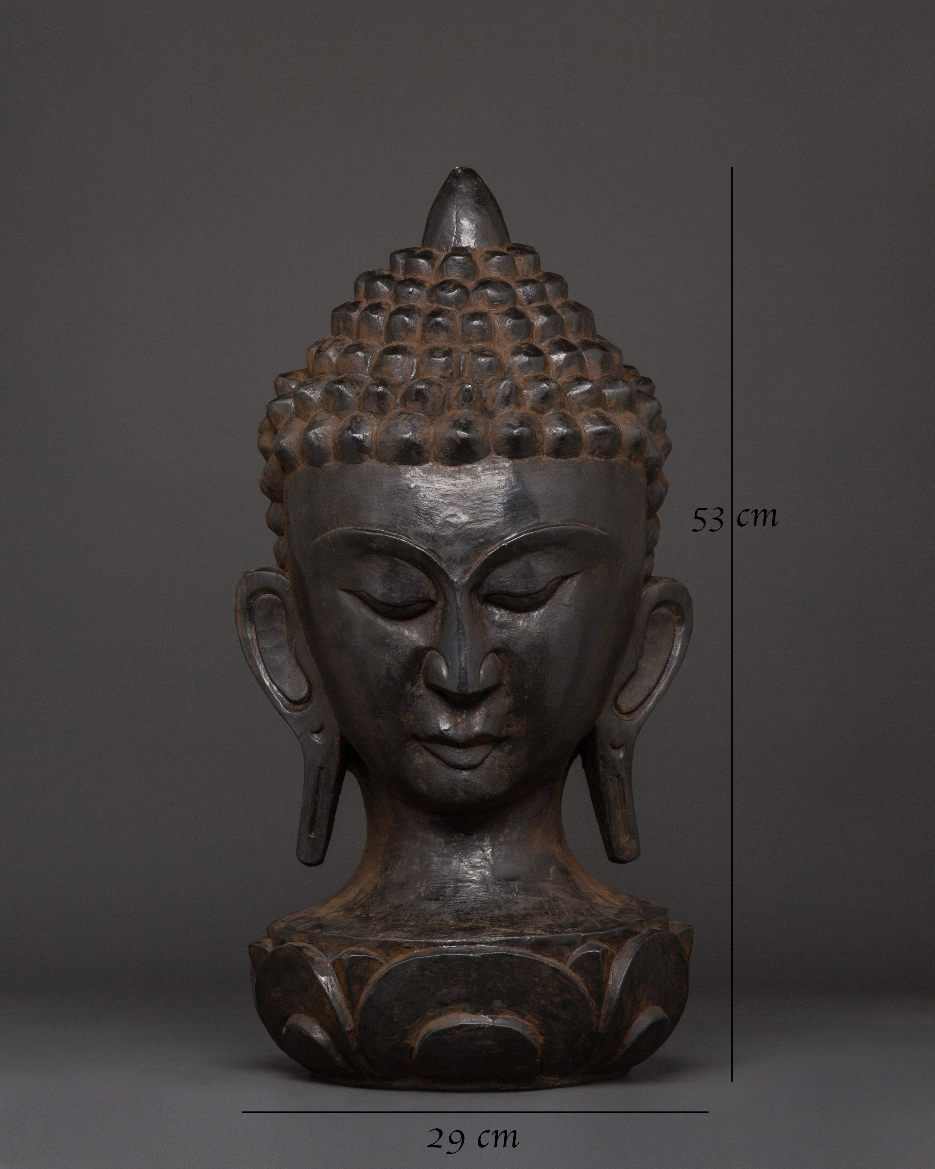 Wooden Buddha Head Decor | Handcarved Spiritual Sculpture