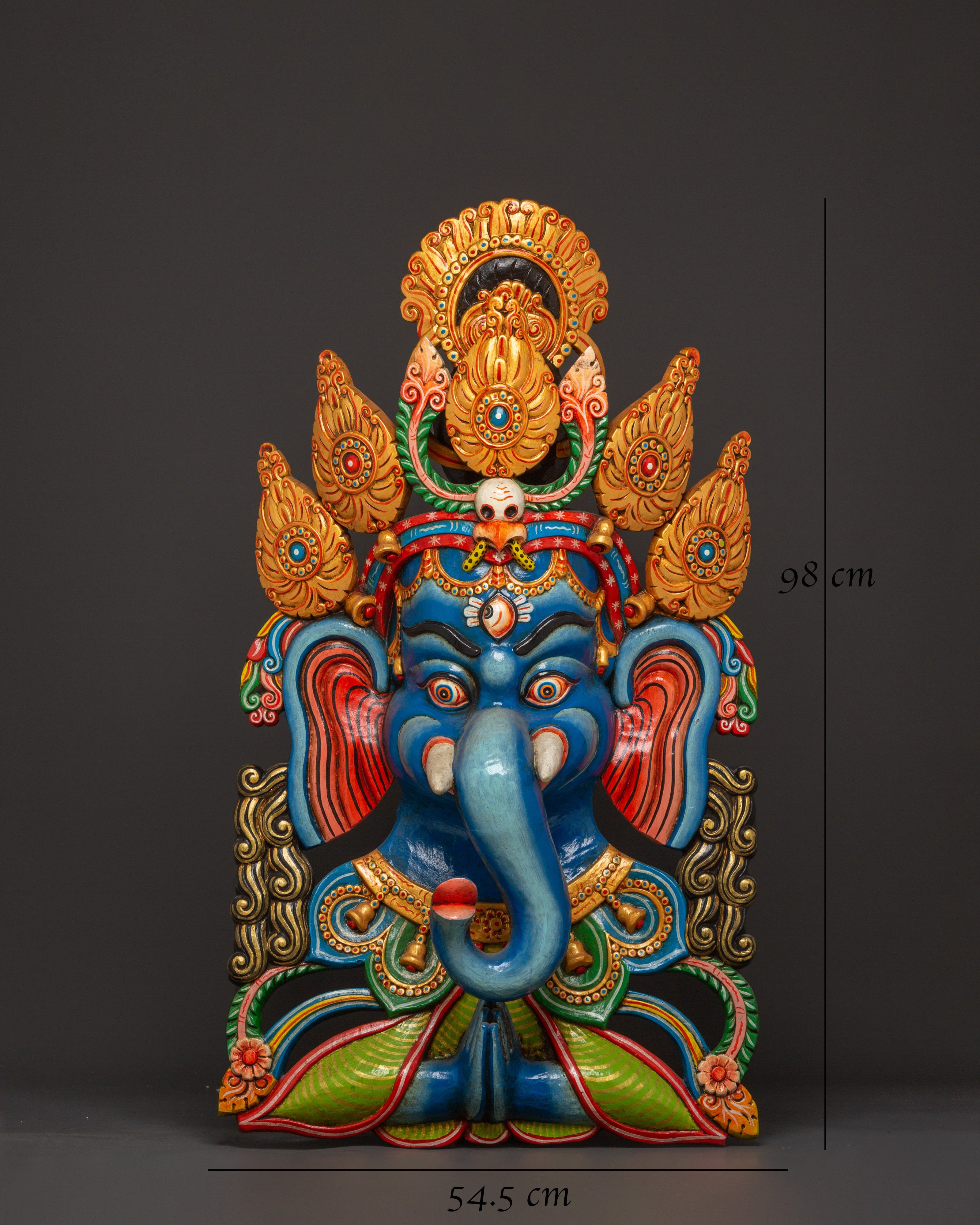 Wall Hindu Elephant God Wall Hanging | Handcarved Wooden Ganesha