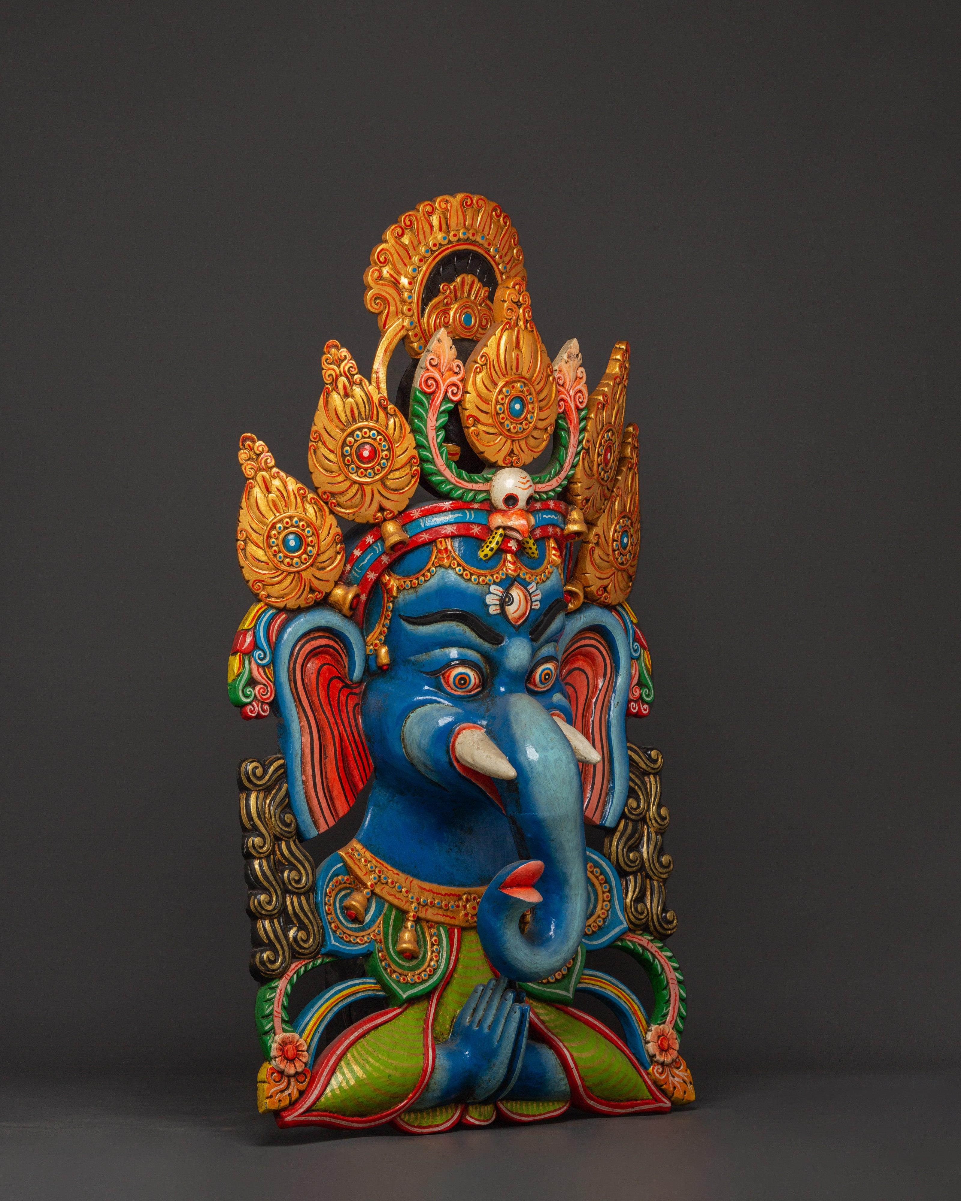 Wall Hindu Elephant God Wall Hanging | Handcarved Wooden Ganesha
