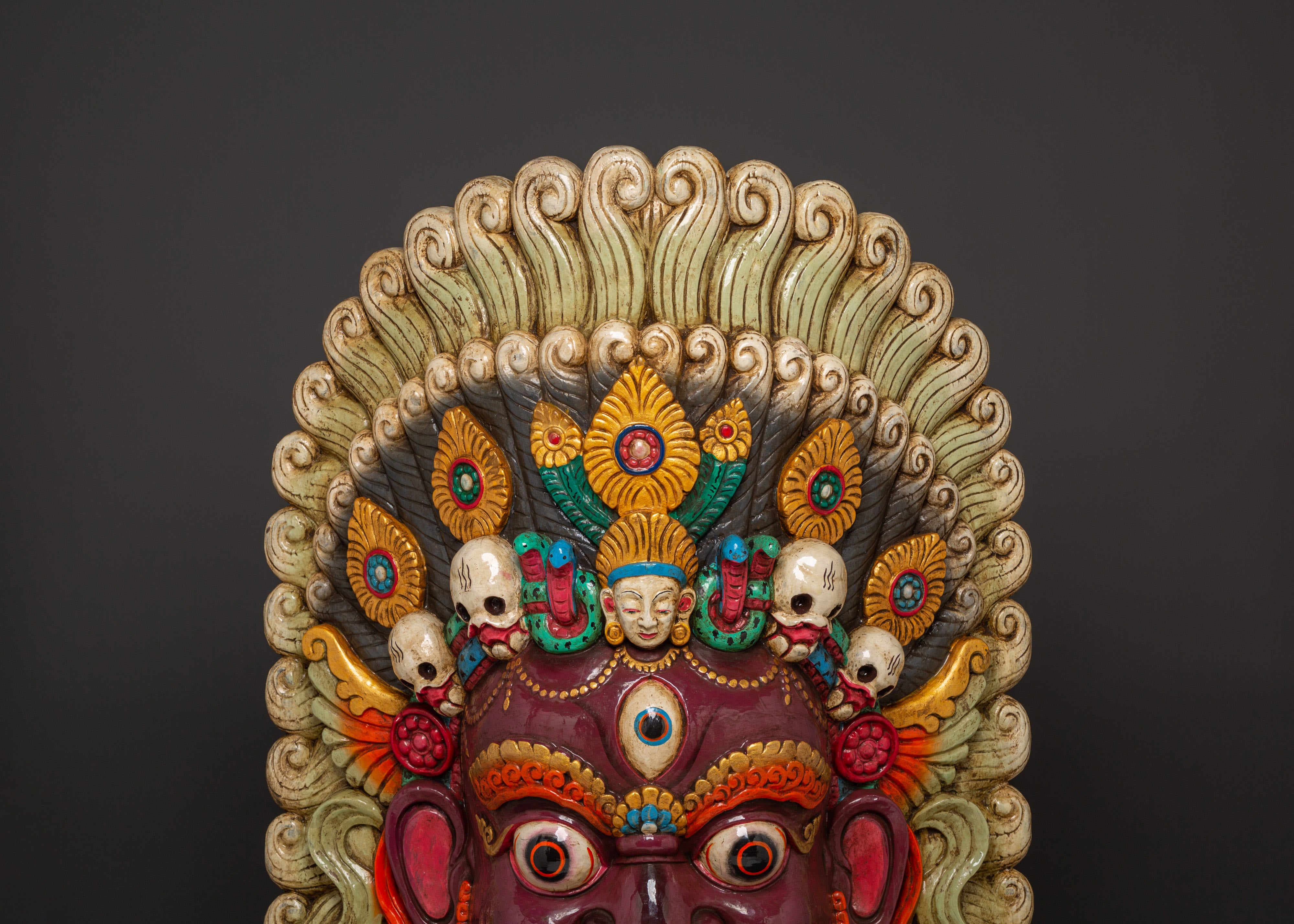 Tibetan Protector Deity Wall Hanging | Handcarved Mahakala Mask