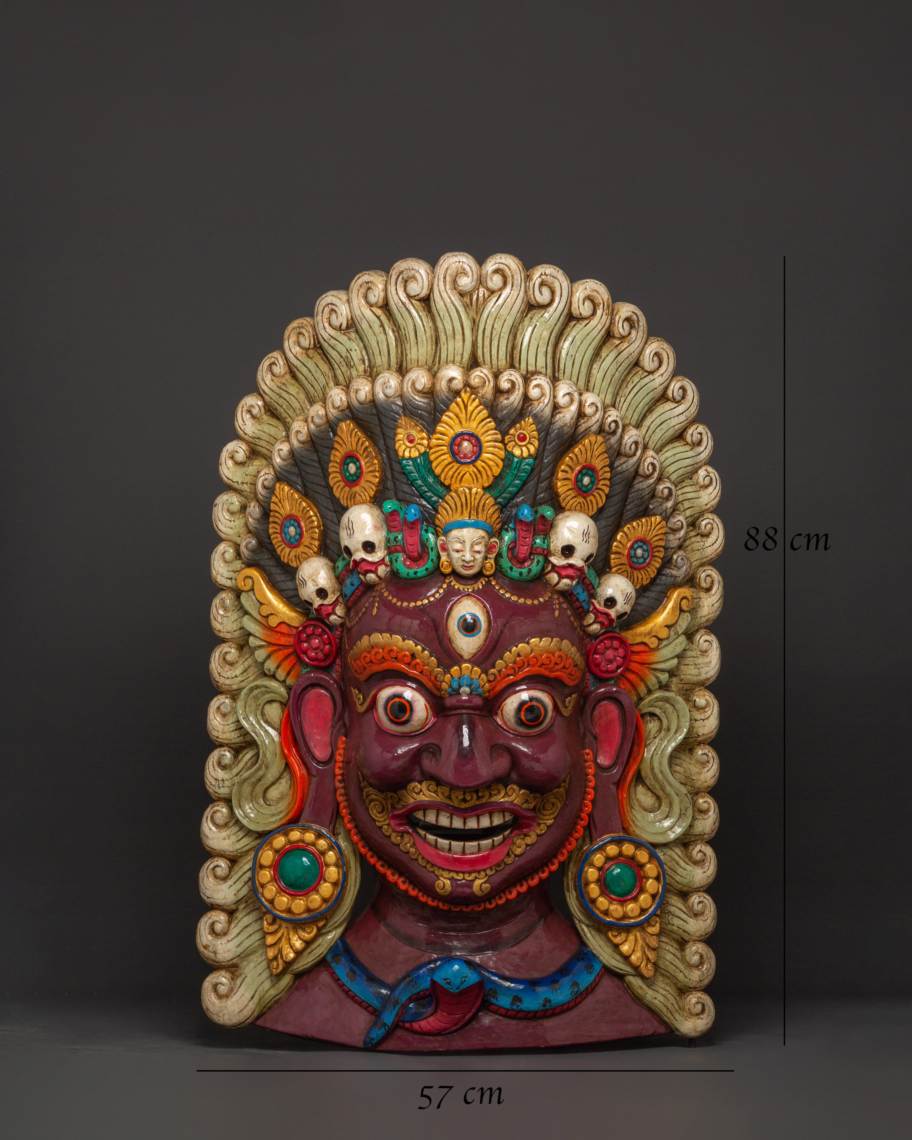 Tibetan Protector Deity Wall Hanging | Handcarved Mahakala Mask