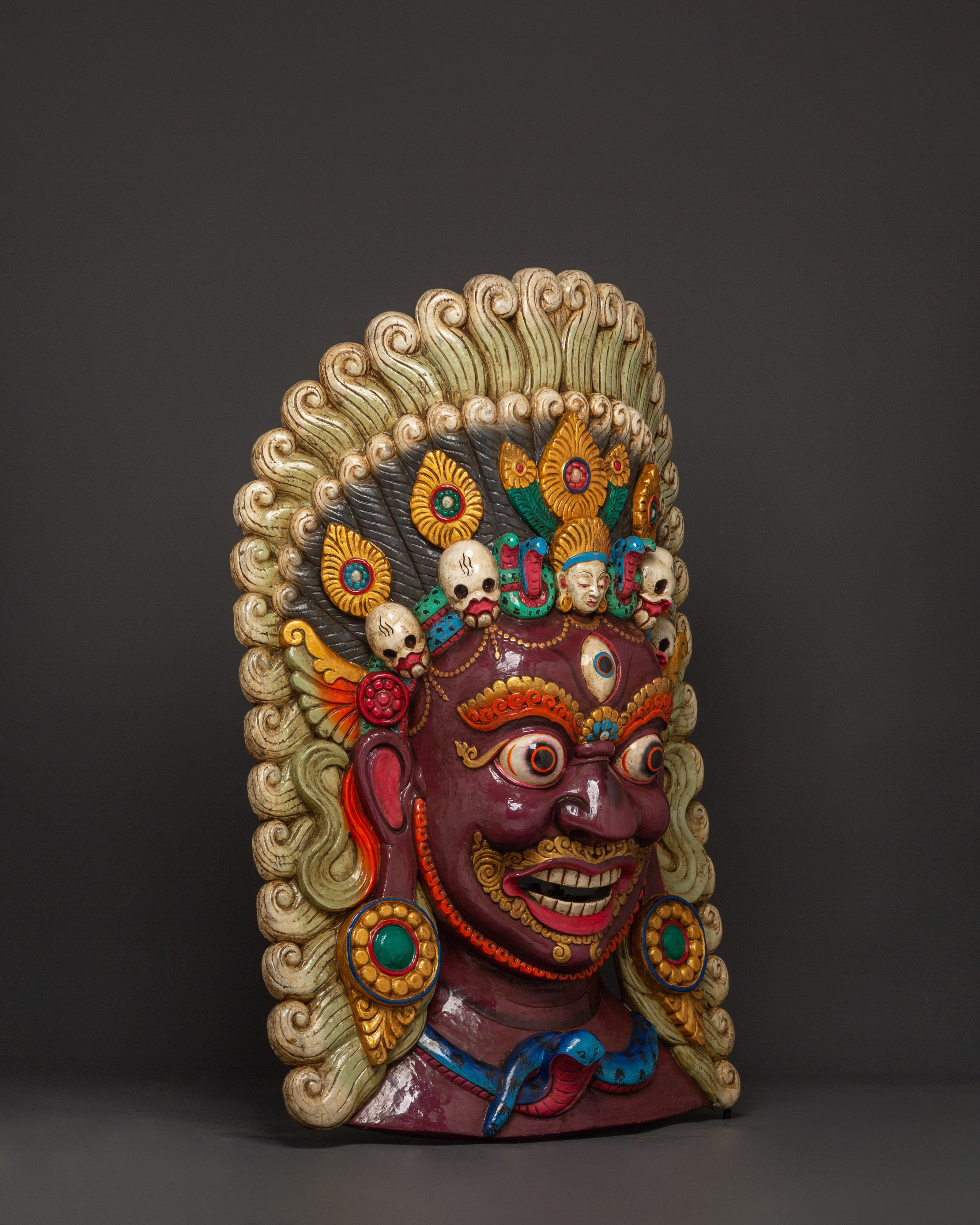 Tibetan Protector Deity Wall Hanging | Handcarved Mahakala Mask