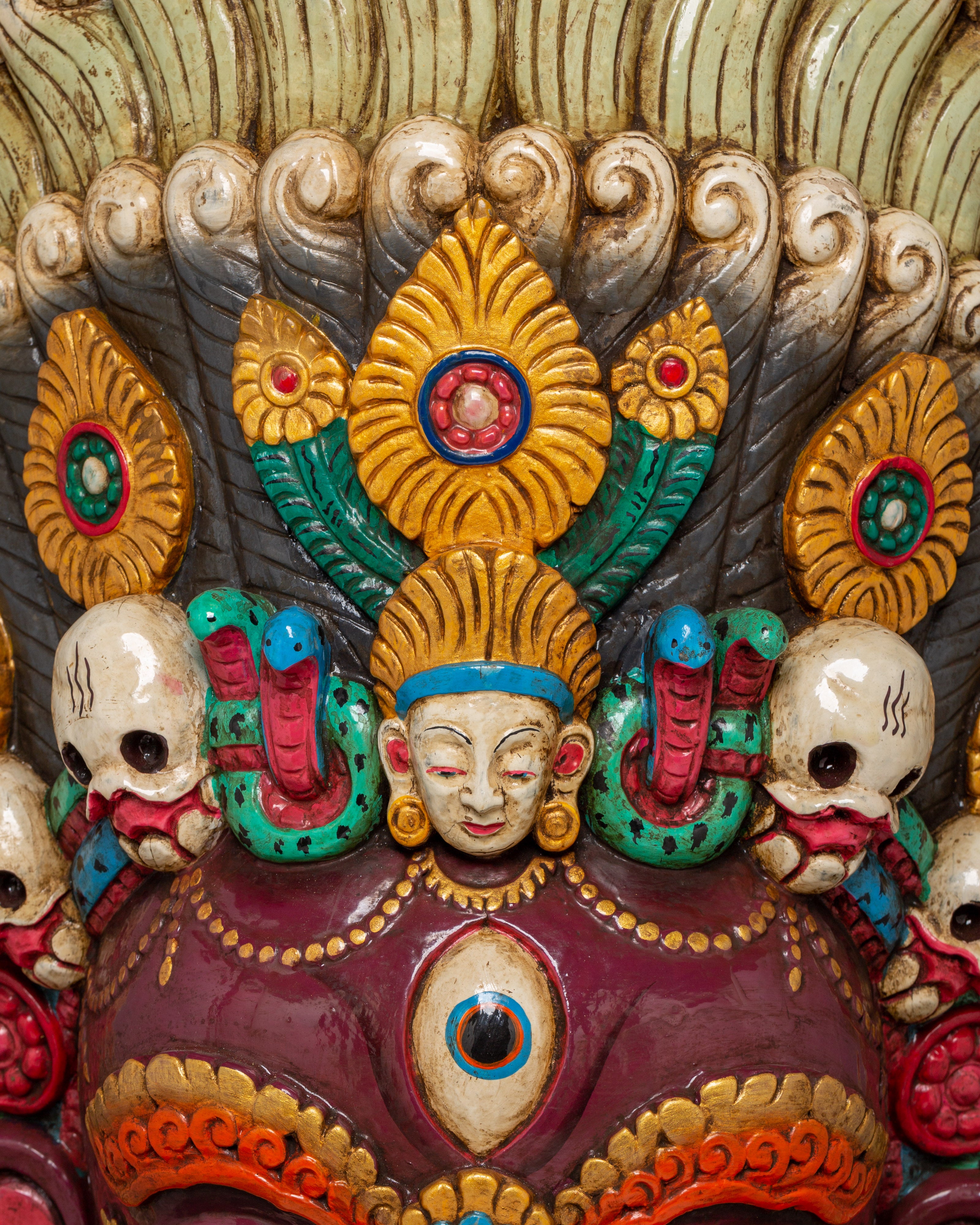 Tibetan Protector Deity Wall Hanging | Handcarved Mahakala Mask
