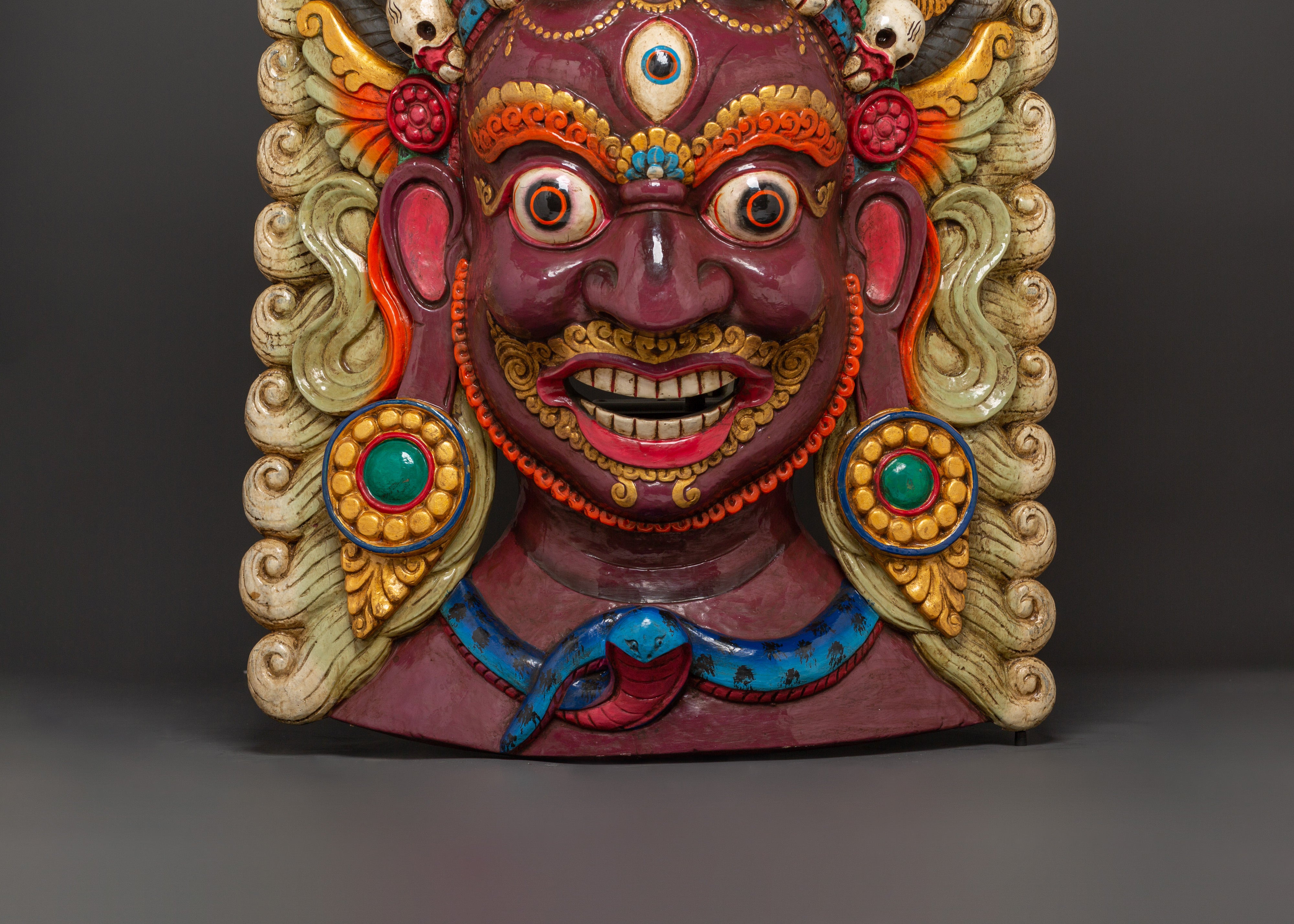 Tibetan Protector Deity Wall Hanging | Handcarved Mahakala Mask