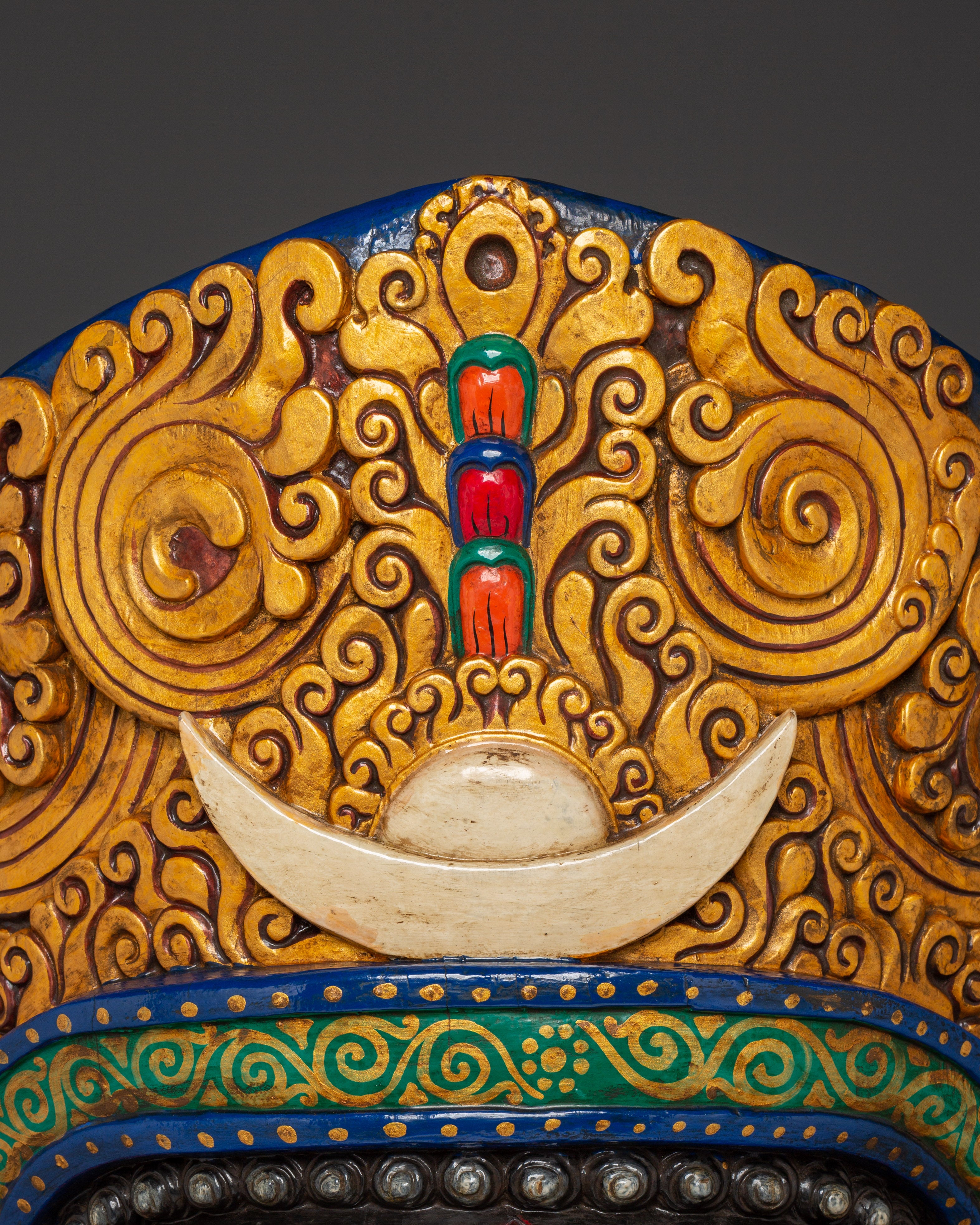 Sacred Red Deity Wall Hanging | Handcarved Mahakala Mask Sculpture
