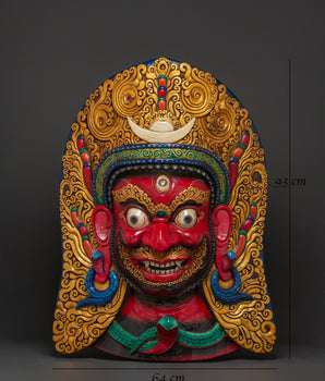 Sacred Red Deity Wall Hanging | Handcarved Mahakala Mask Sculpture