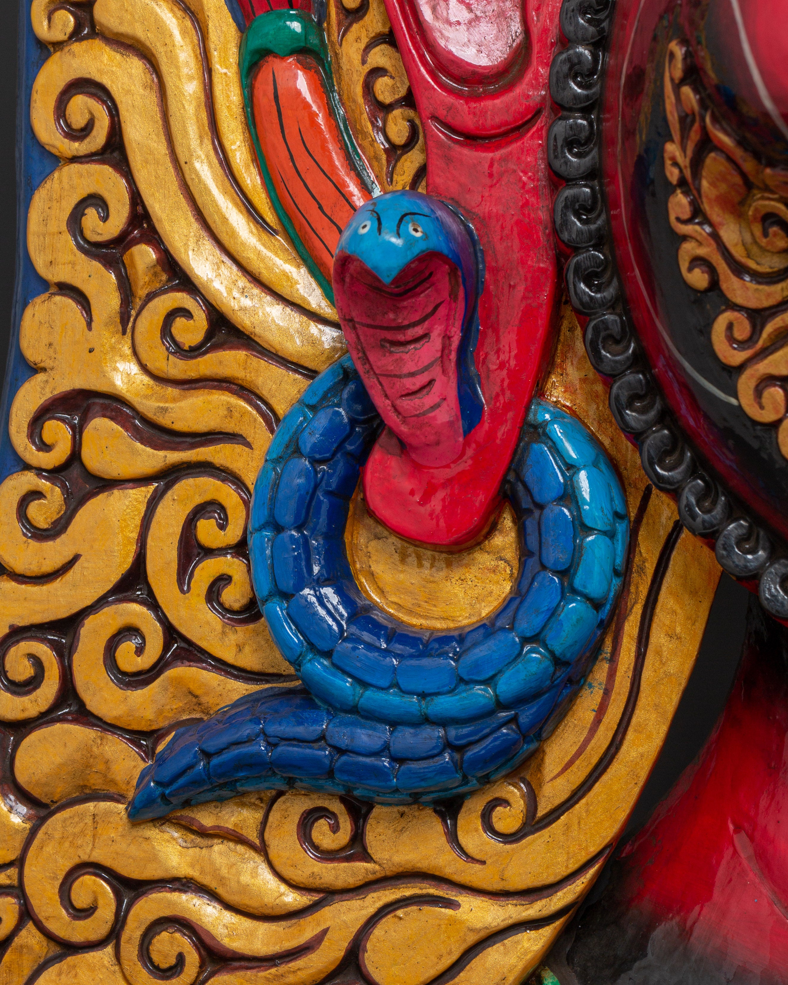 Sacred Red Deity Wall Hanging | Handcarved Mahakala Mask Sculpture