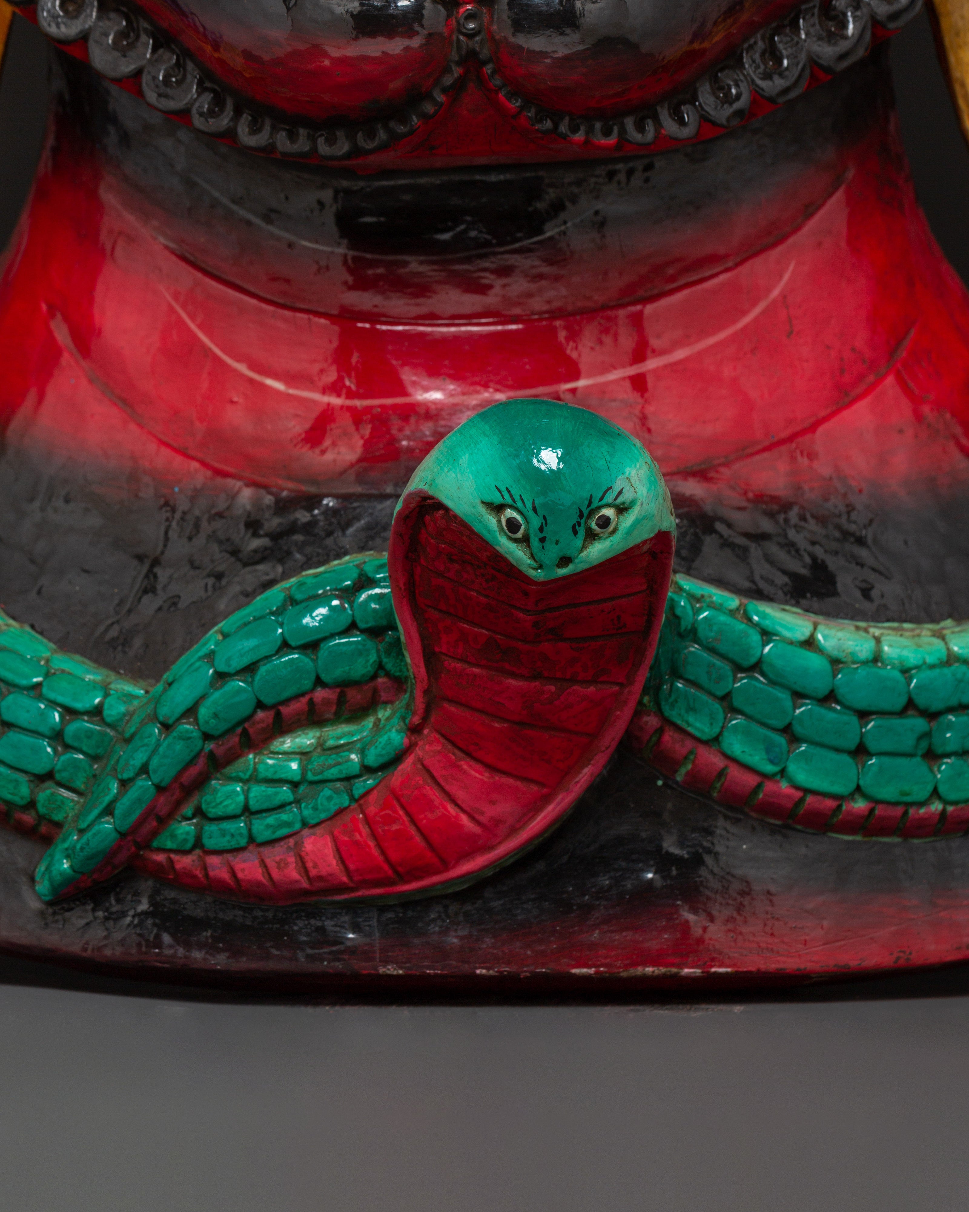 Sacred Red Deity Wall Hanging | Handcarved Mahakala Mask Sculpture