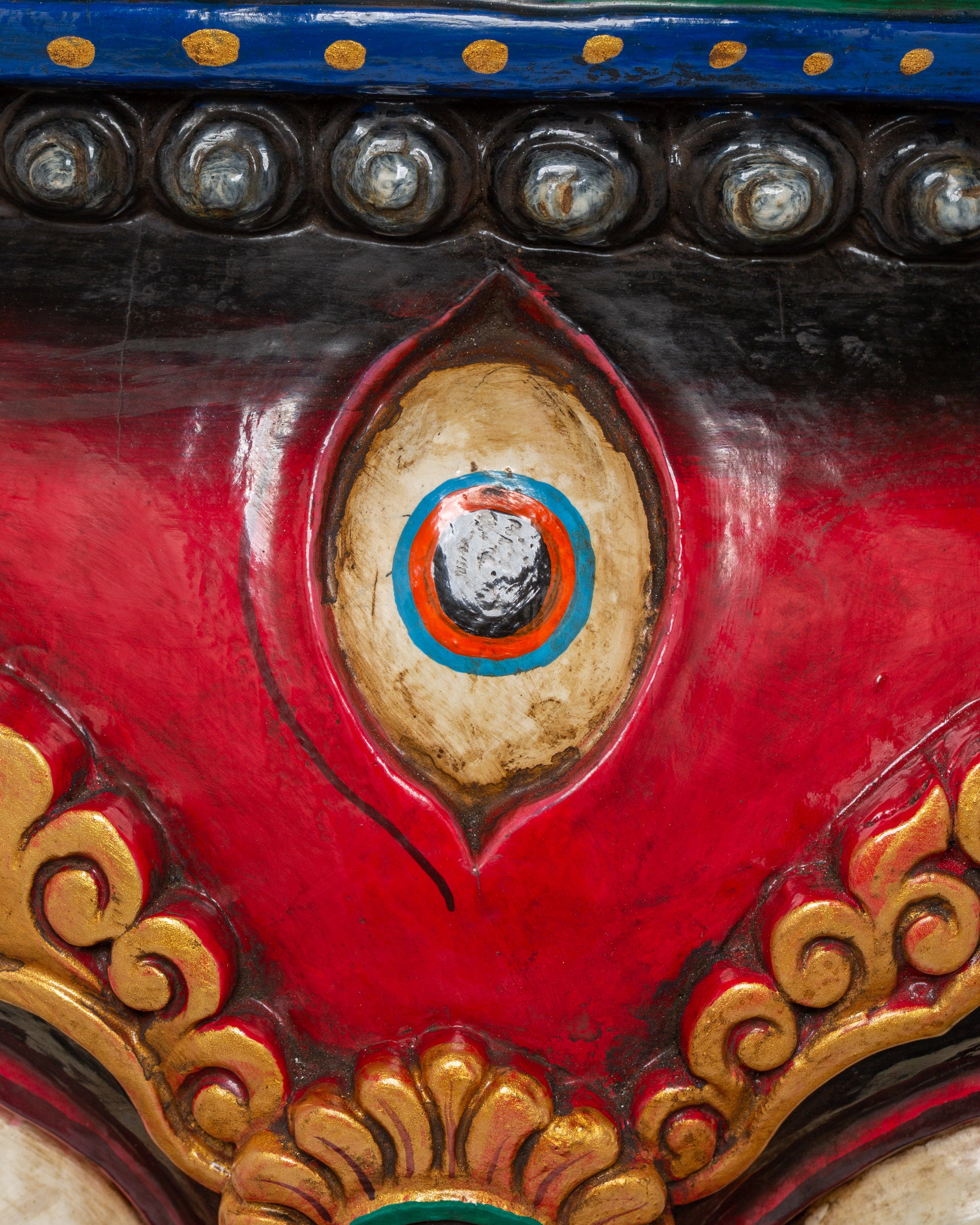 Sacred Red Deity Wall Hanging | Handcarved Mahakala Mask Sculpture