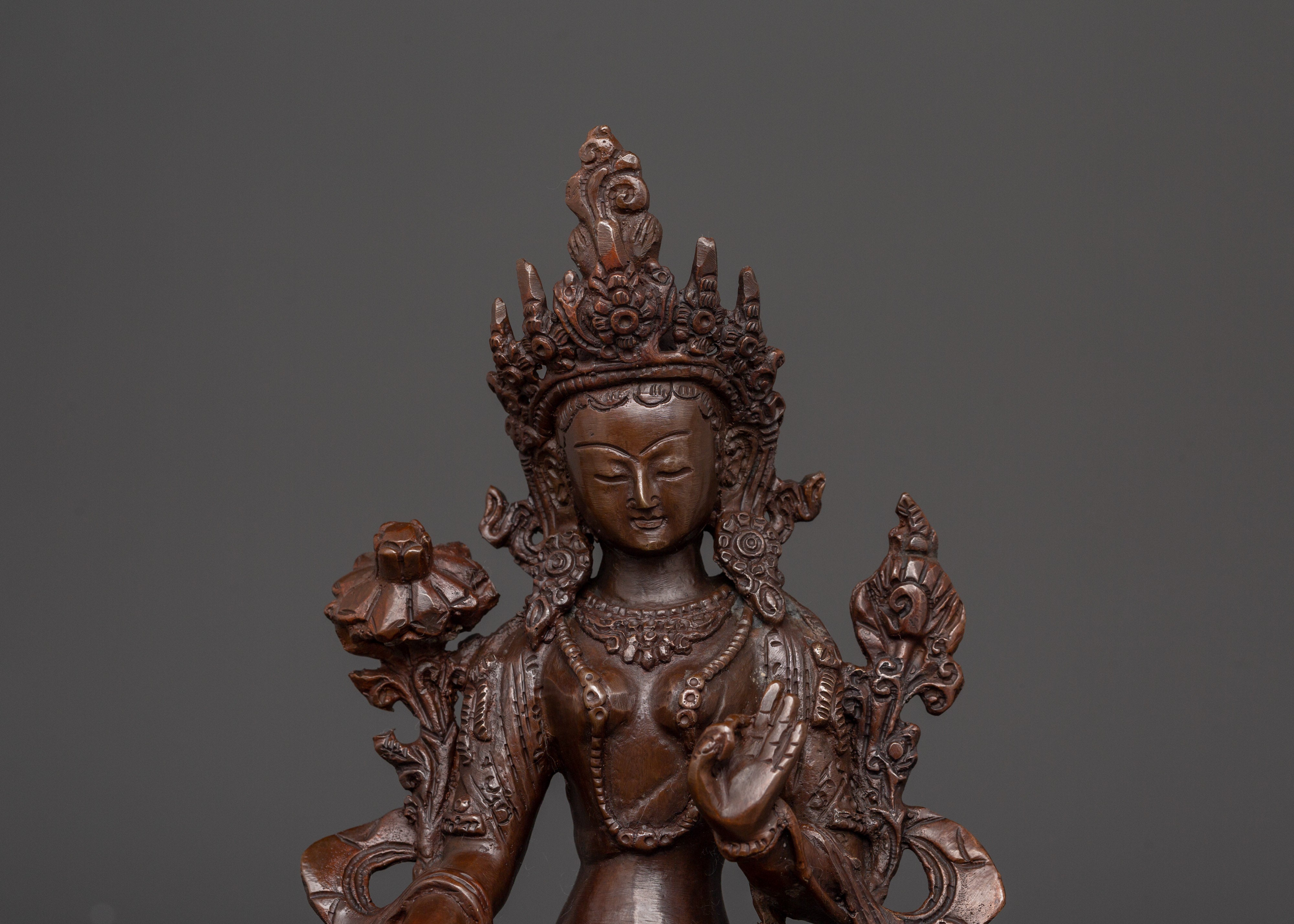 Handmade Buddhist White Tara Sculpture | Copper Tibetan Deity Figurine