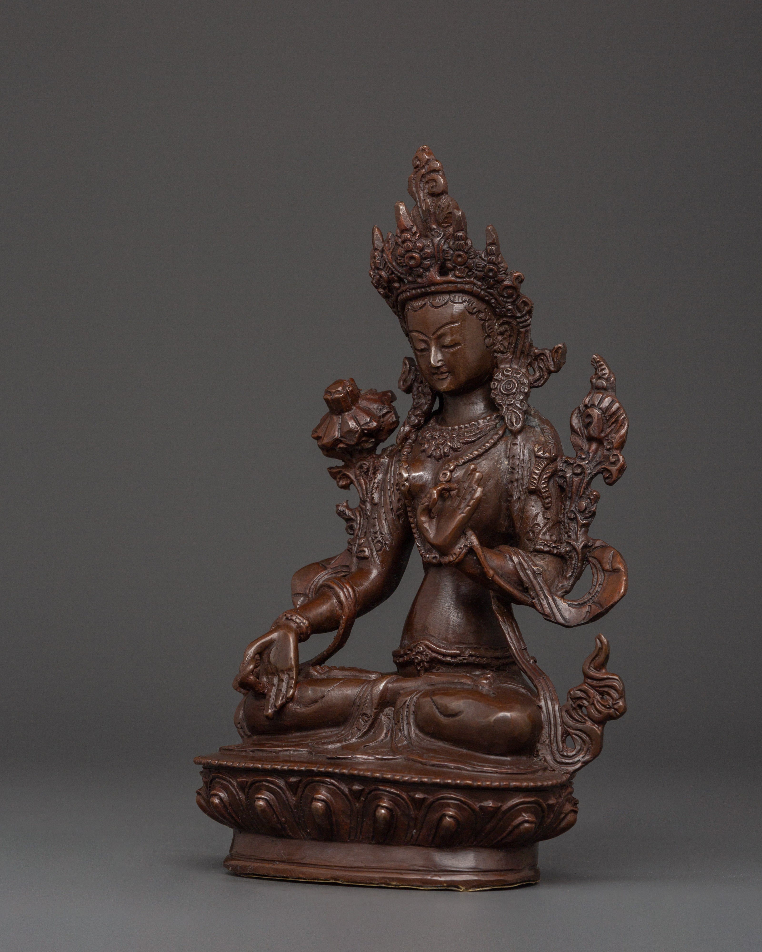 Handmade Buddhist White Tara Sculpture | Copper Tibetan Deity Figurine