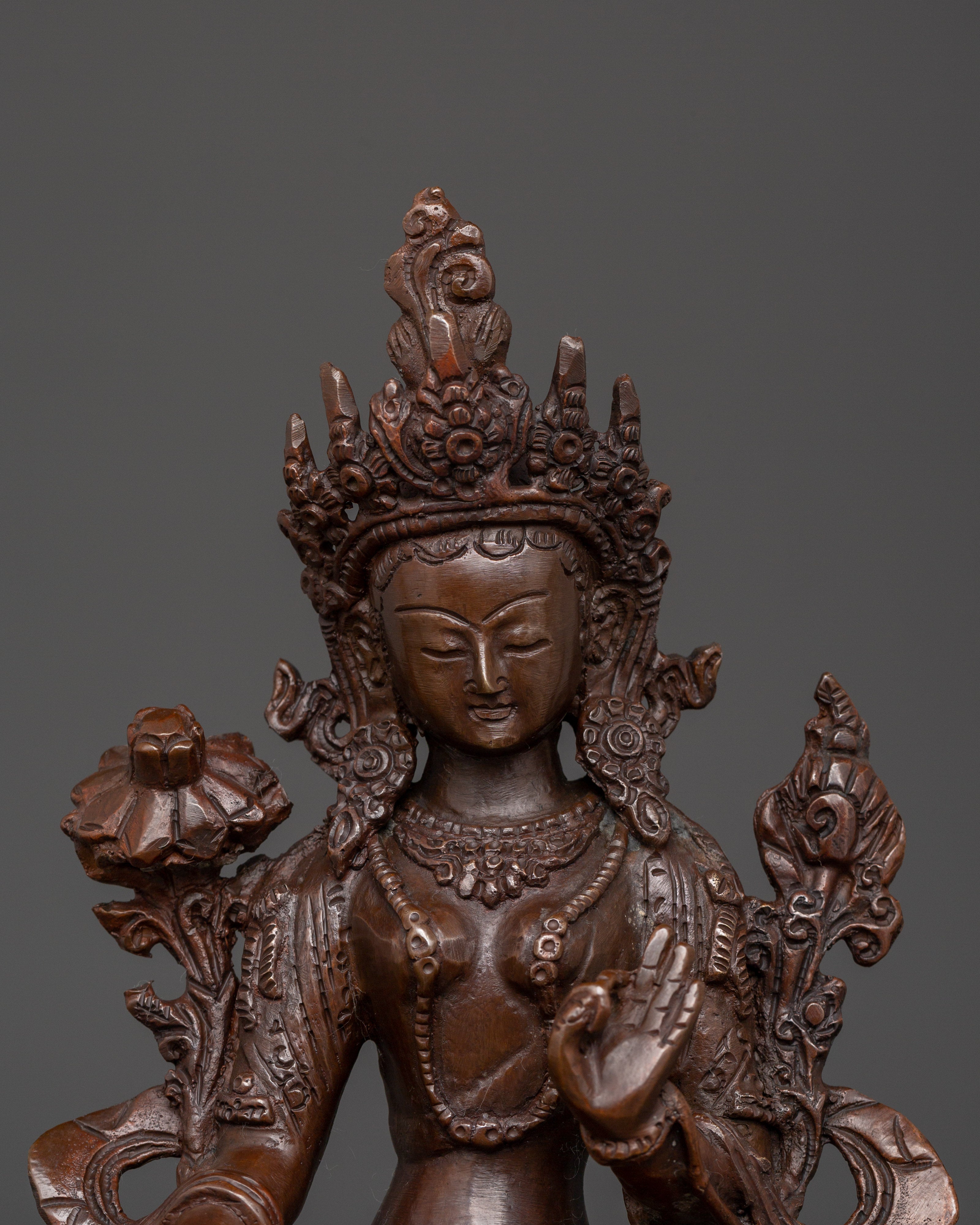 Handmade Buddhist White Tara Sculpture | Copper Tibetan Deity Figurine