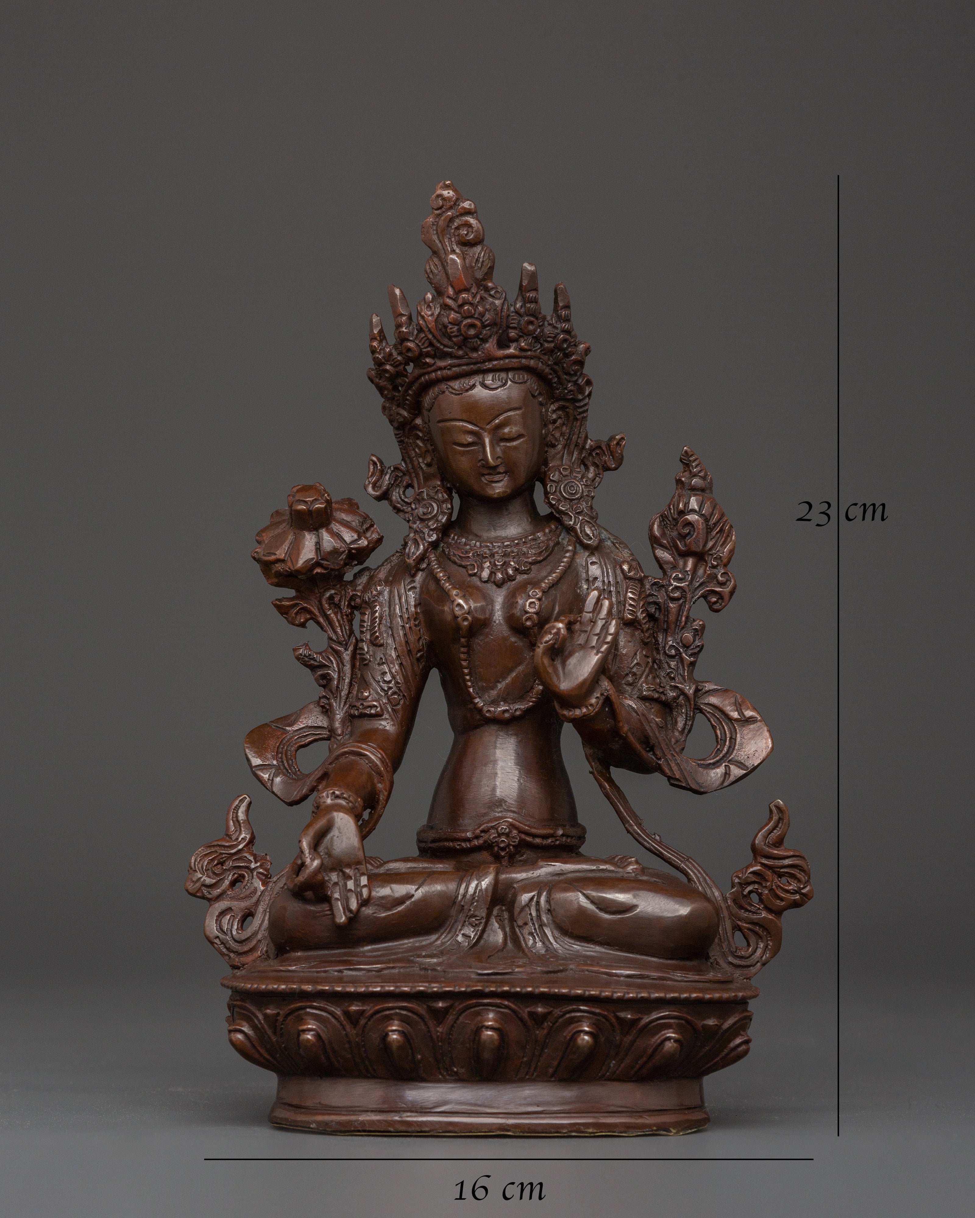 Handmade Buddhist White Tara Sculpture | Copper Tibetan Deity Figurine