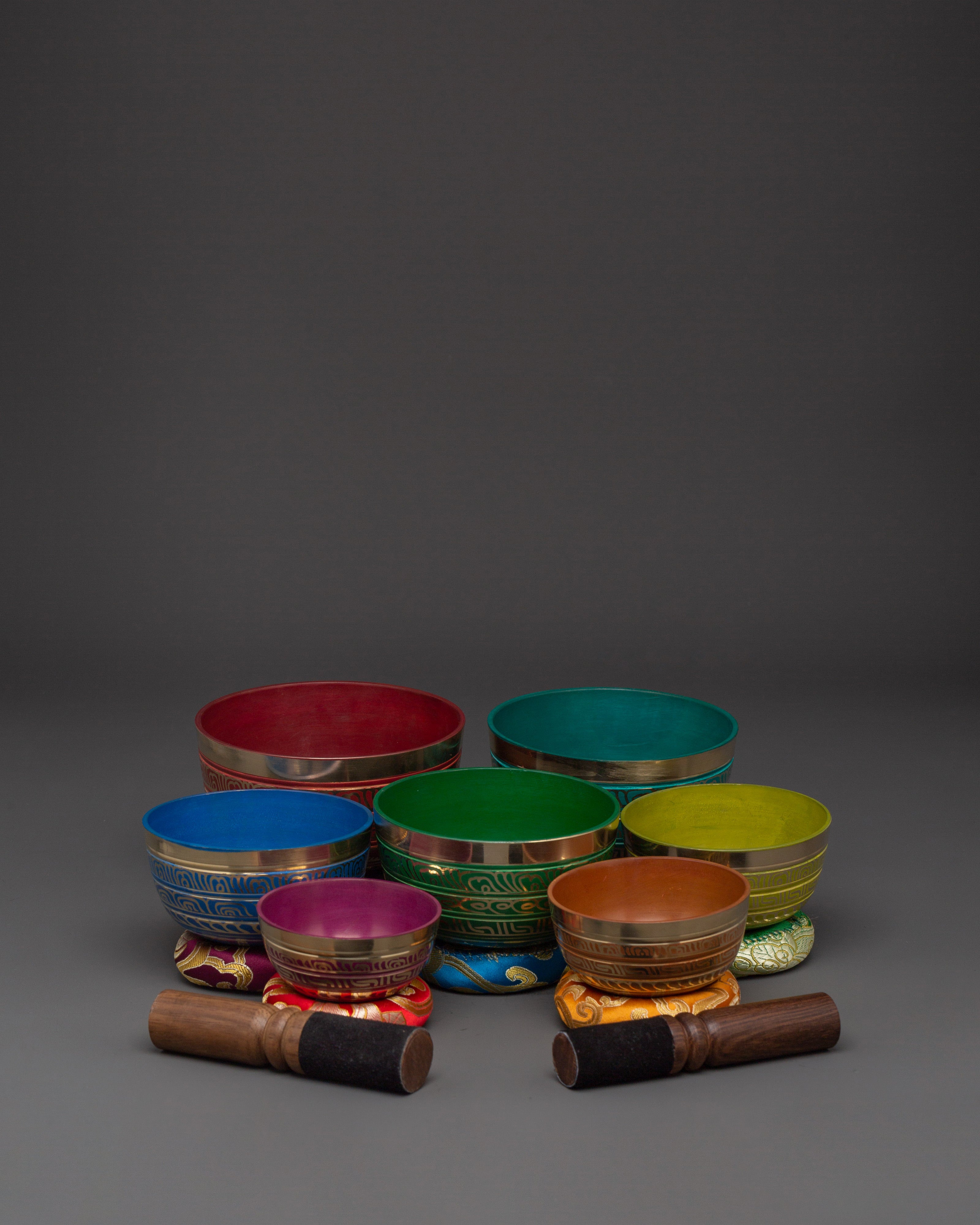 Colorful Singing Bowl Set | Handcrafted Brass Chakra Bowls
