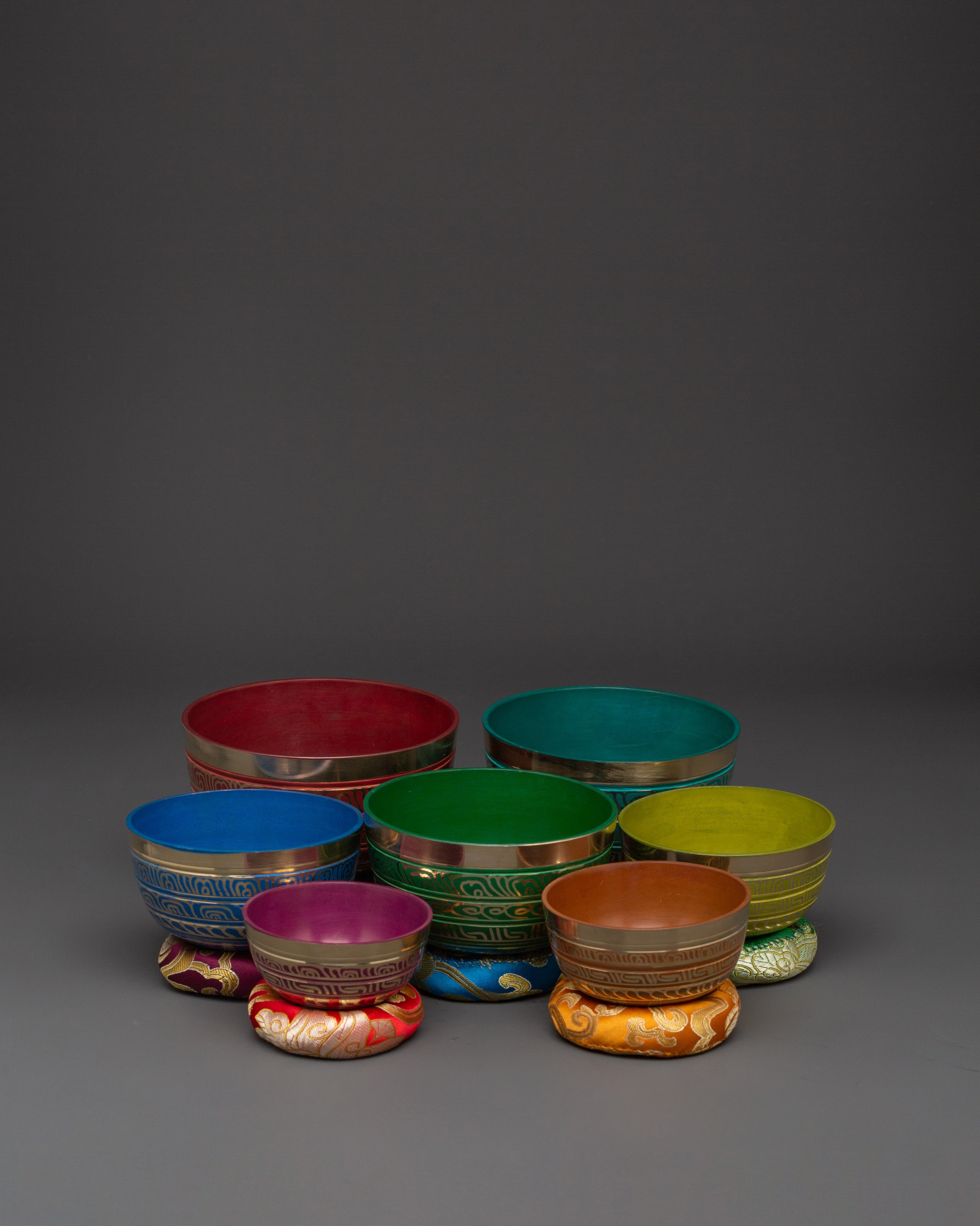 Colorful Singing Bowl Set | Handcrafted Brass Chakra Bowls