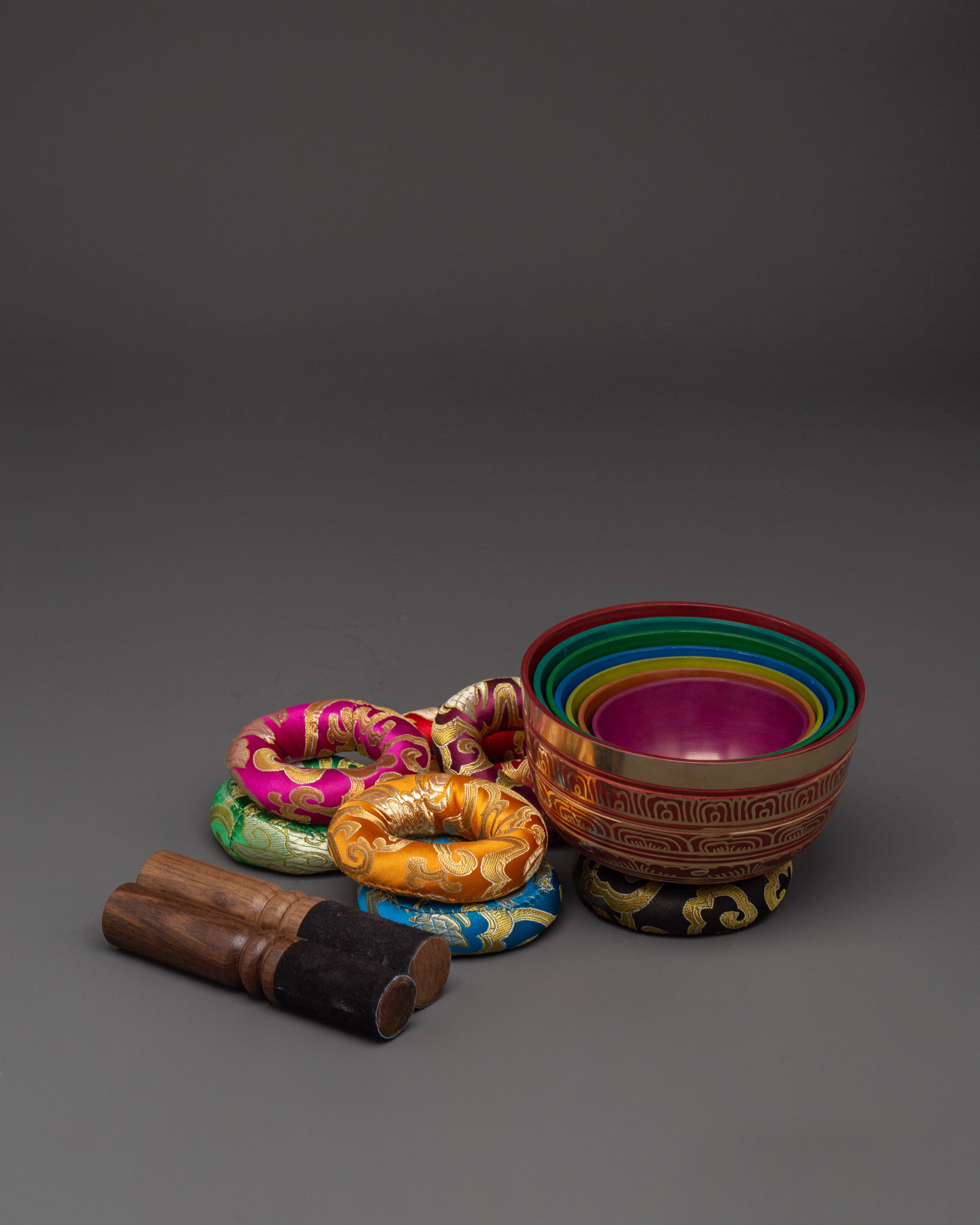 Colorful Singing Bowl Set | Handcrafted Brass Chakra Bowls