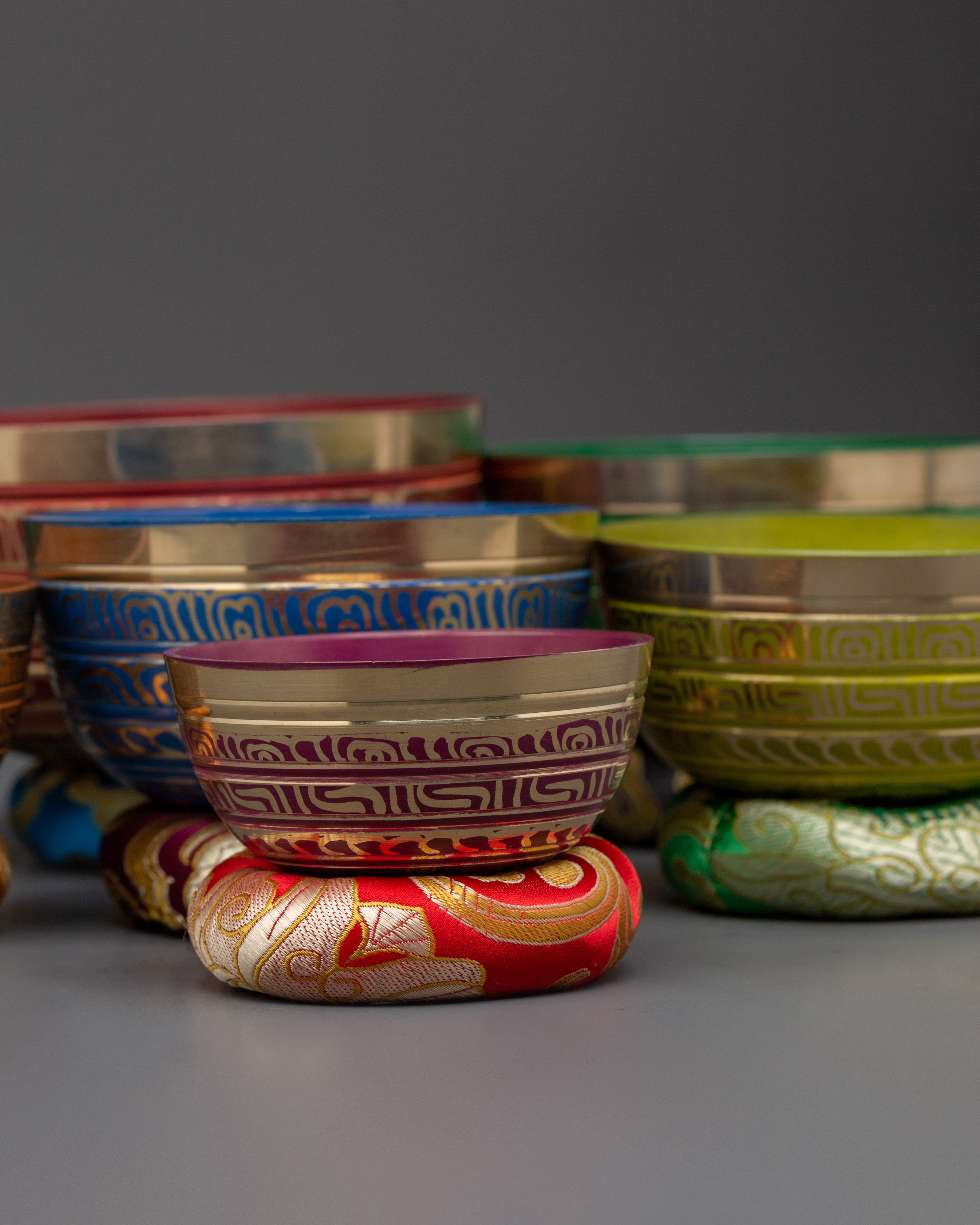 Colorful Singing Bowl Set | Handcrafted Brass Chakra Bowls