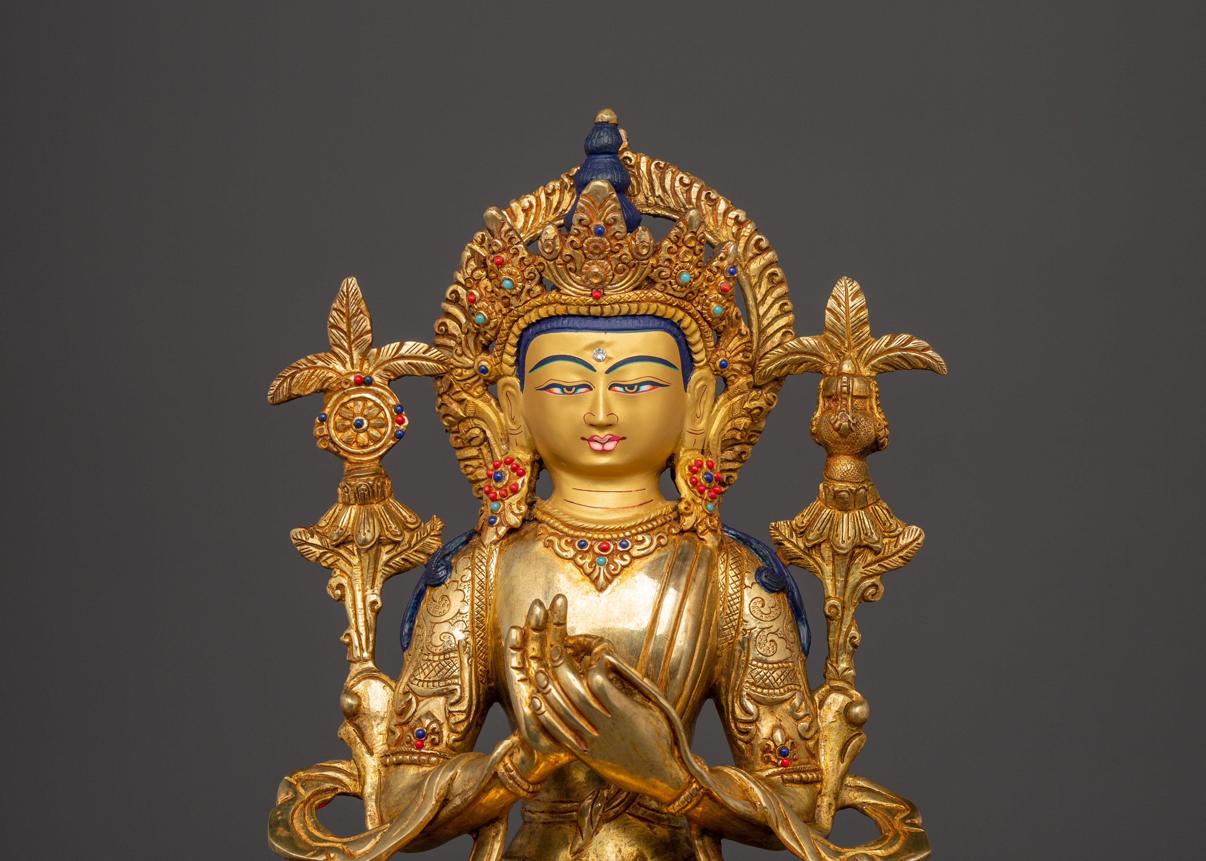 Maitreya Buddha Gold Plated Copper Statue | Tibetan Future Buddha Sculpture