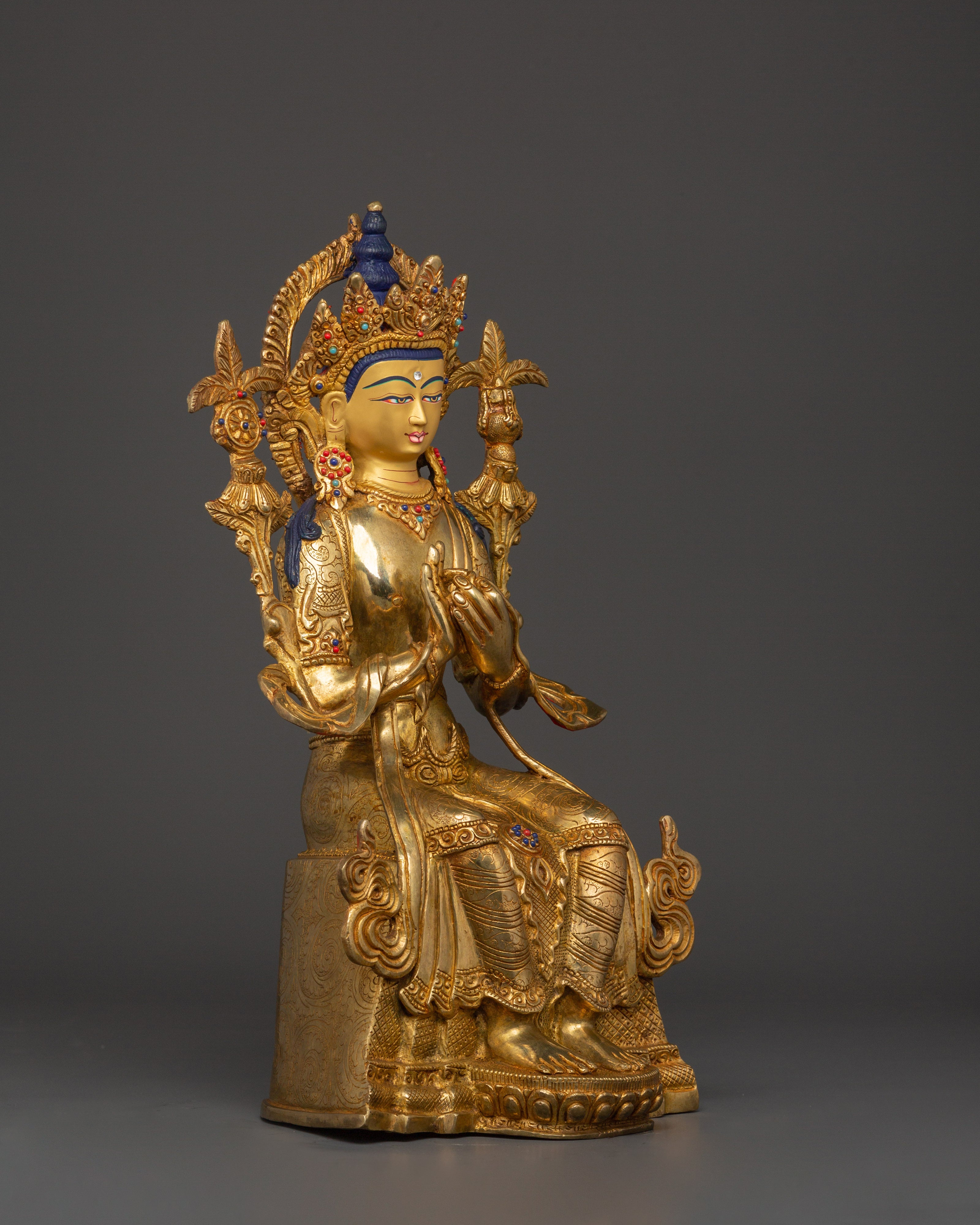 Maitreya Buddha Gold Plated Copper Statue | Tibetan Future Buddha Sculpture