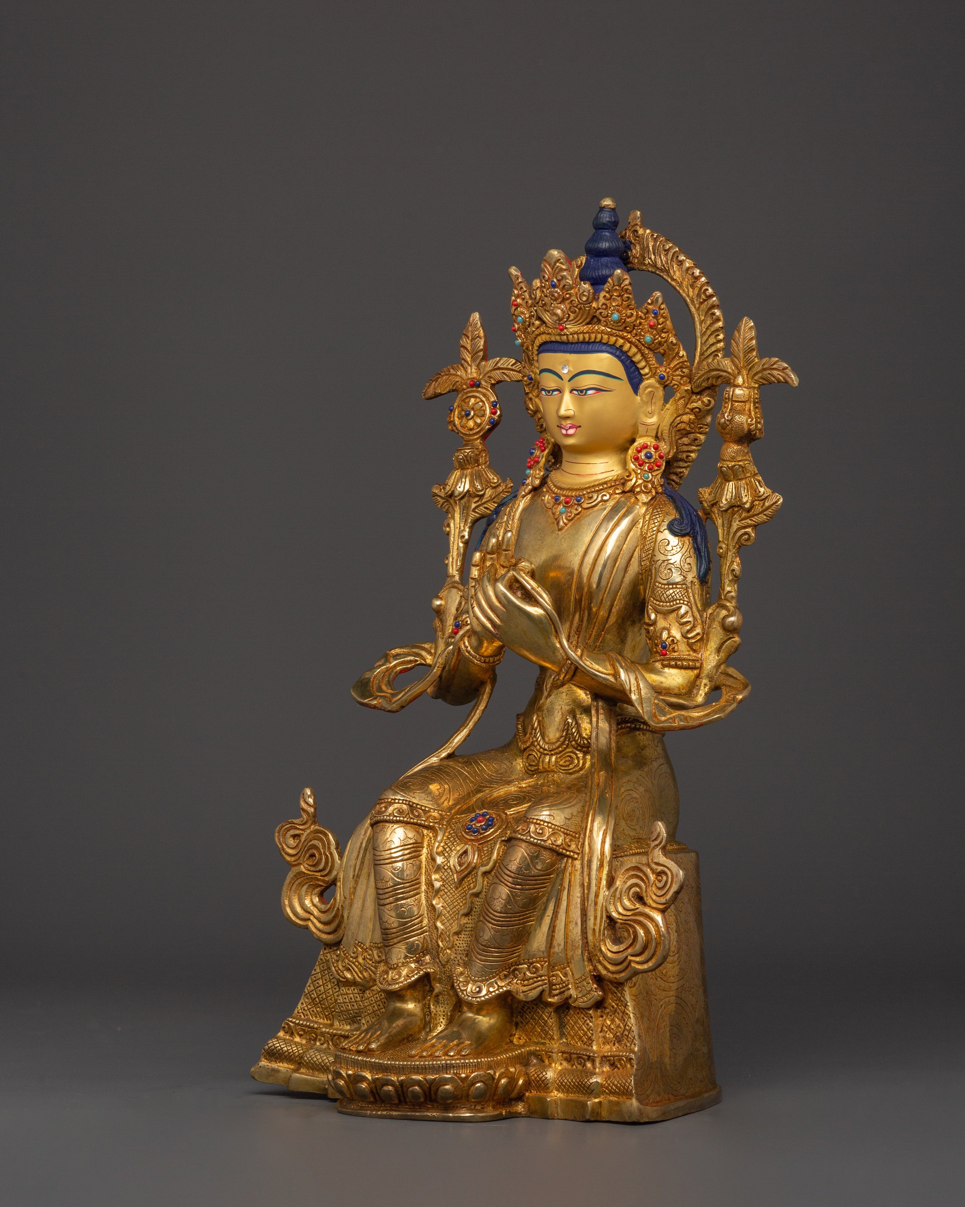 Maitreya Buddha Gold Plated Copper Statue | Tibetan Future Buddha Sculpture