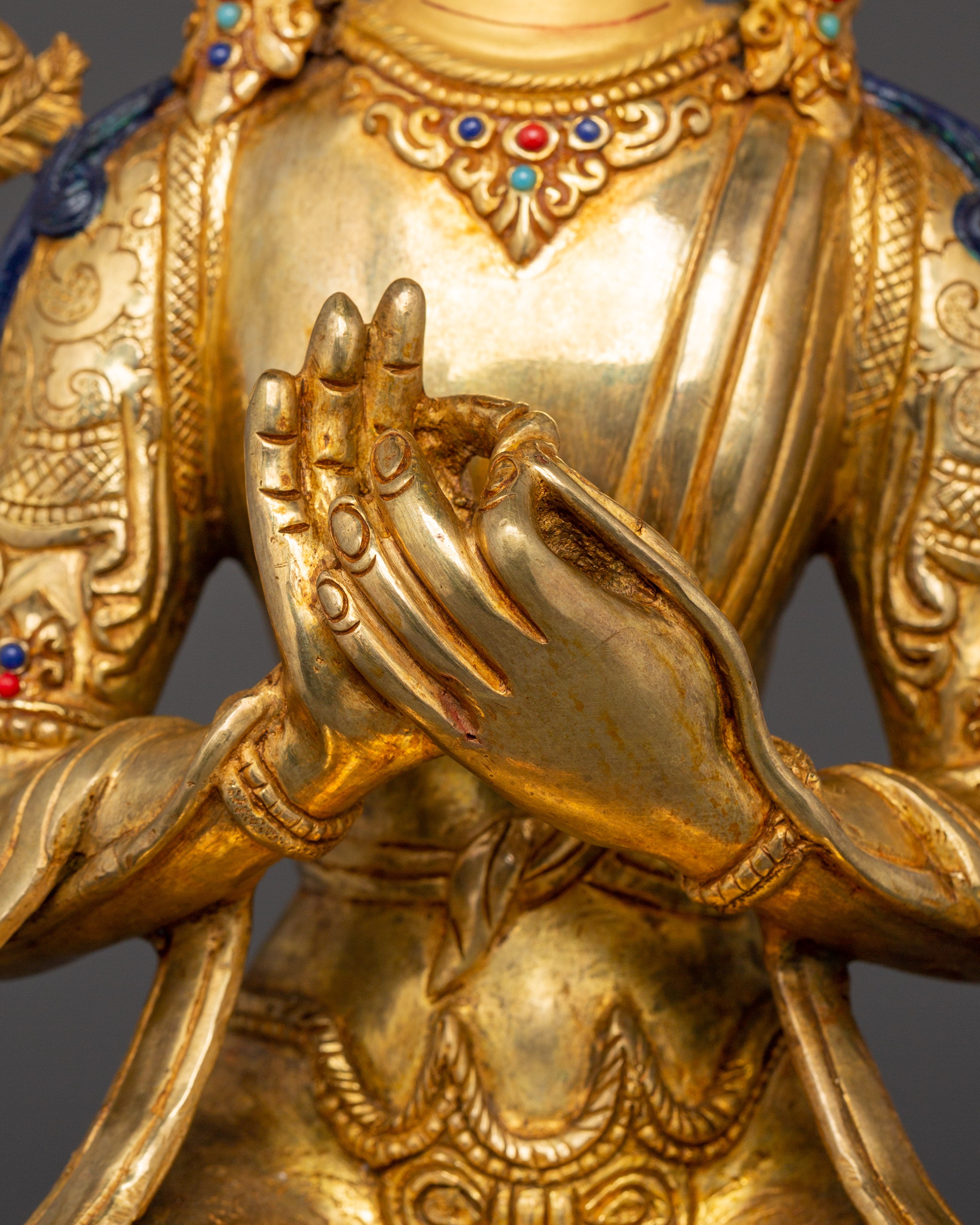 Maitreya Buddha Gold Plated Copper Statue | Tibetan Future Buddha Sculpture