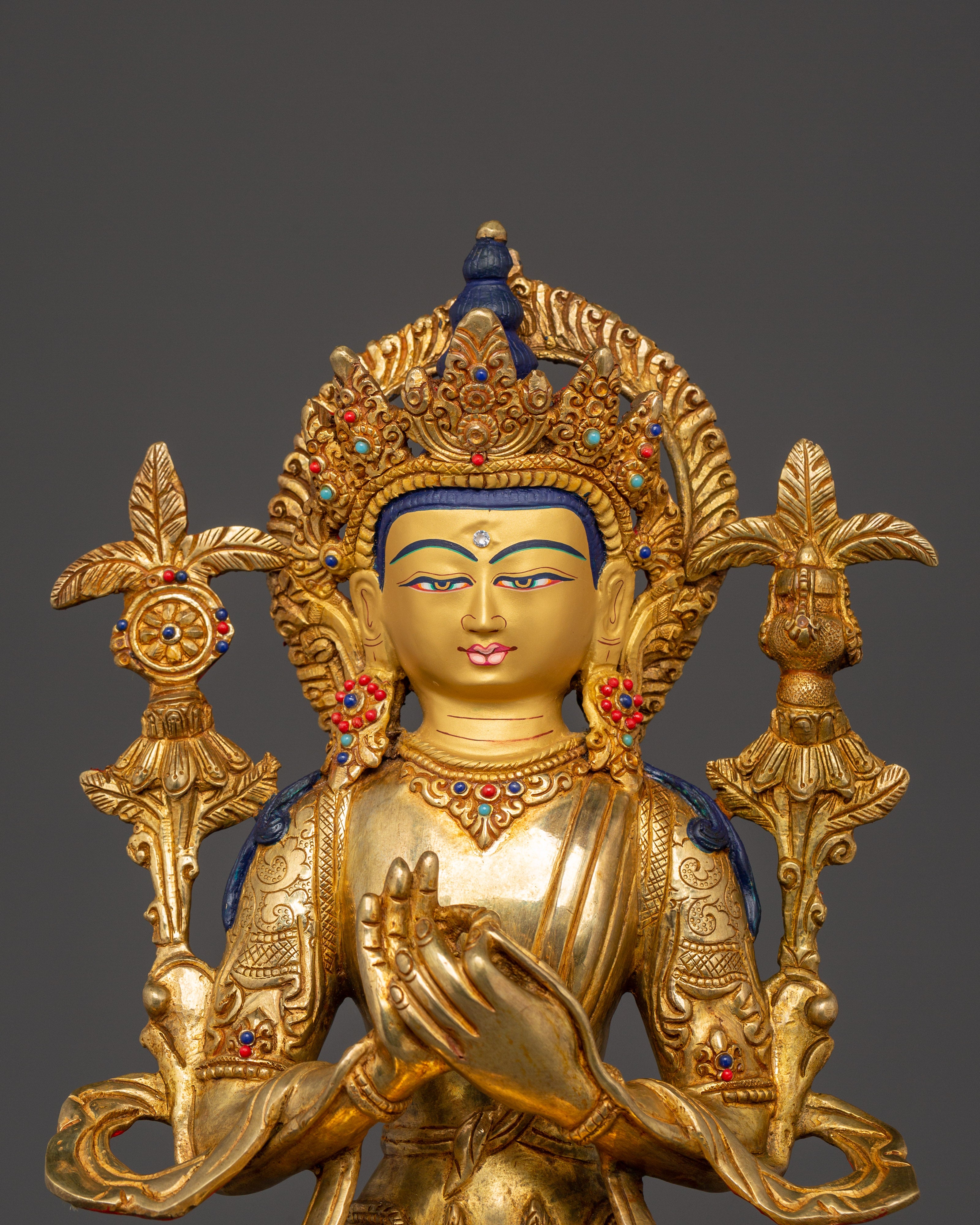 Maitreya Buddha Gold Plated Copper Statue | Tibetan Future Buddha Sculpture