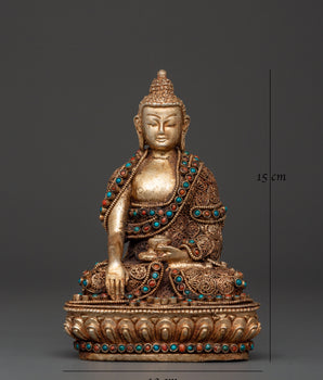 Filigree Shakyamuni Buddha Sculpture | Silver Plated Copper Statue