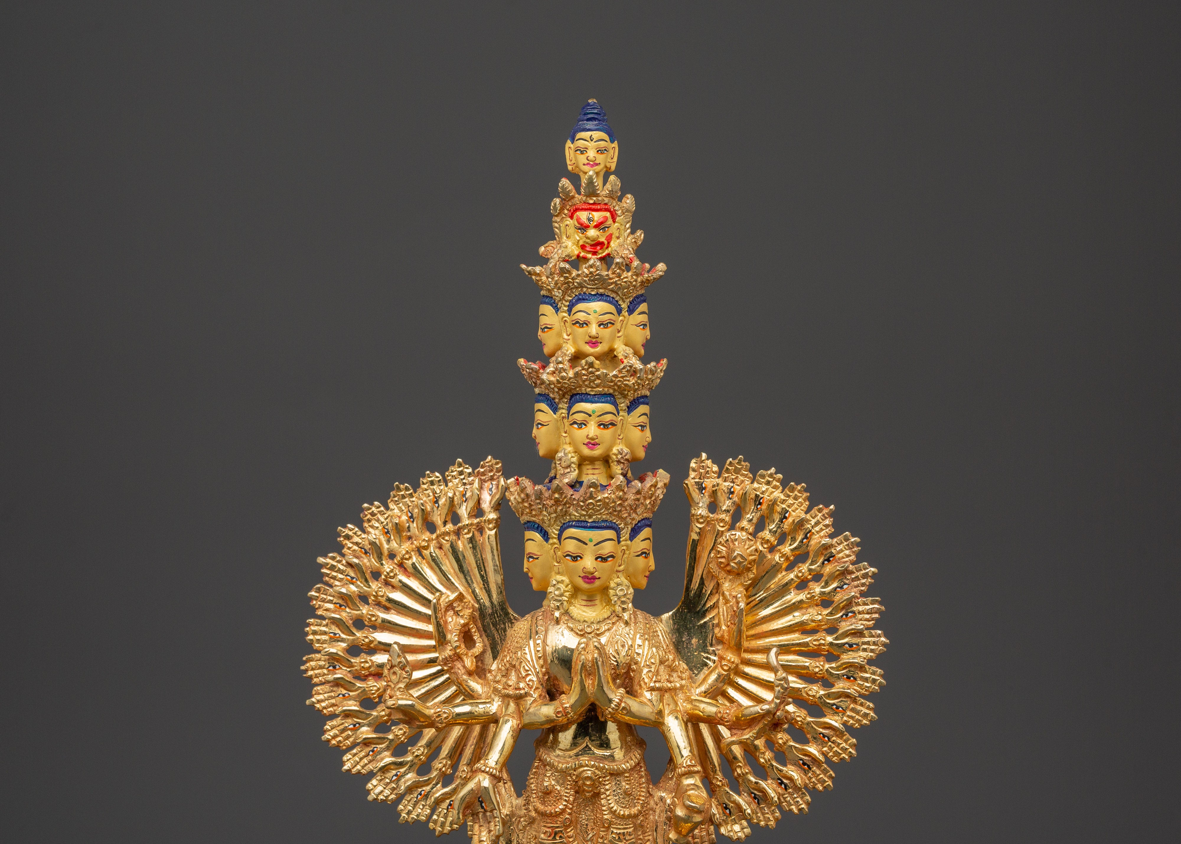 Gold Plated Thousand Armed Chenrezig | Bodhisattva Statue