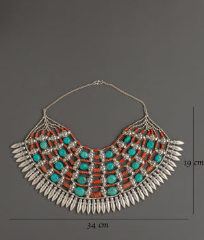 Chunky Tibetan Necklace with Coral and Turquoise | Statement Jewelry
