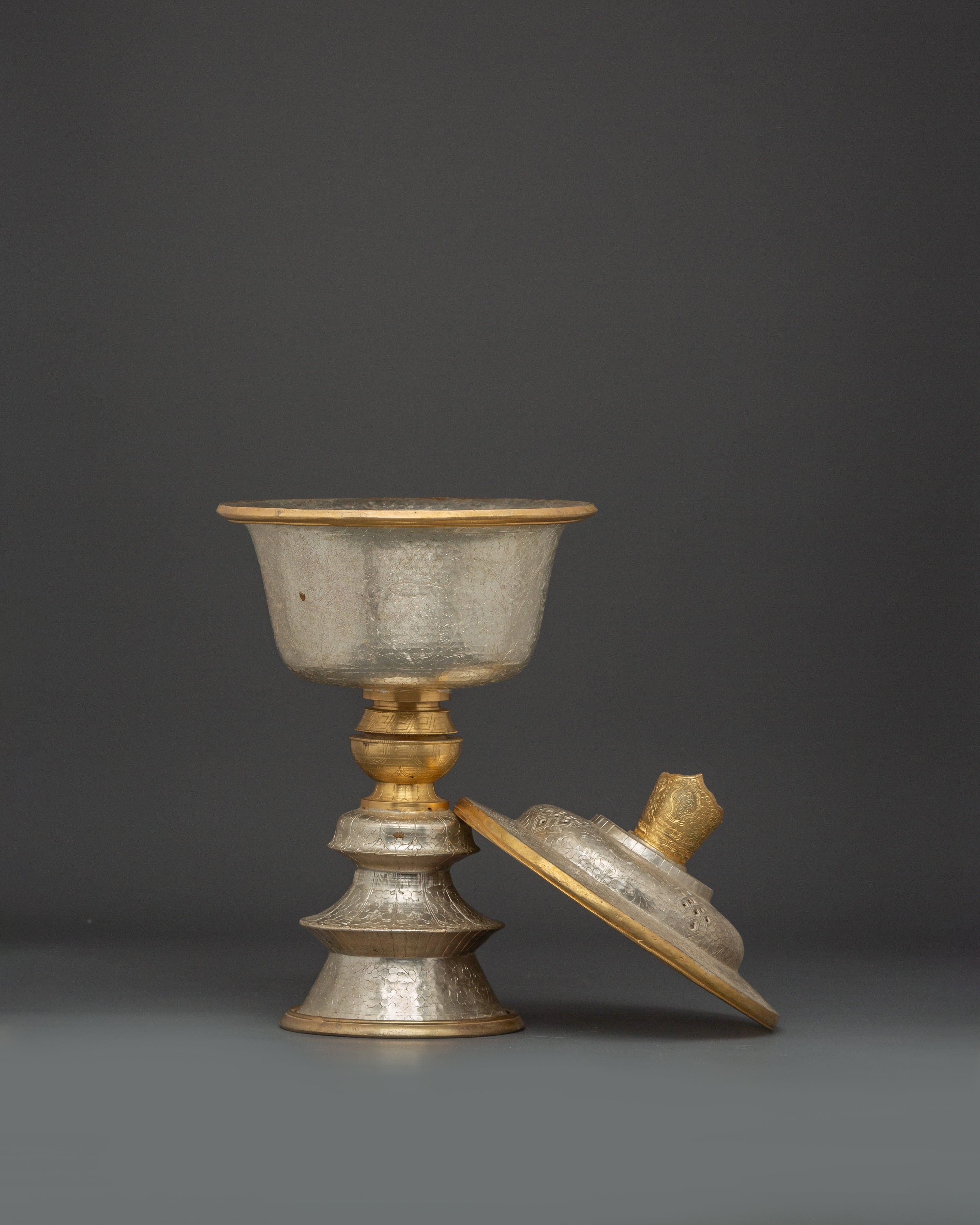 Buddhist Offering Lamp | Gold & Silver Plated for Buddhist Prayer
