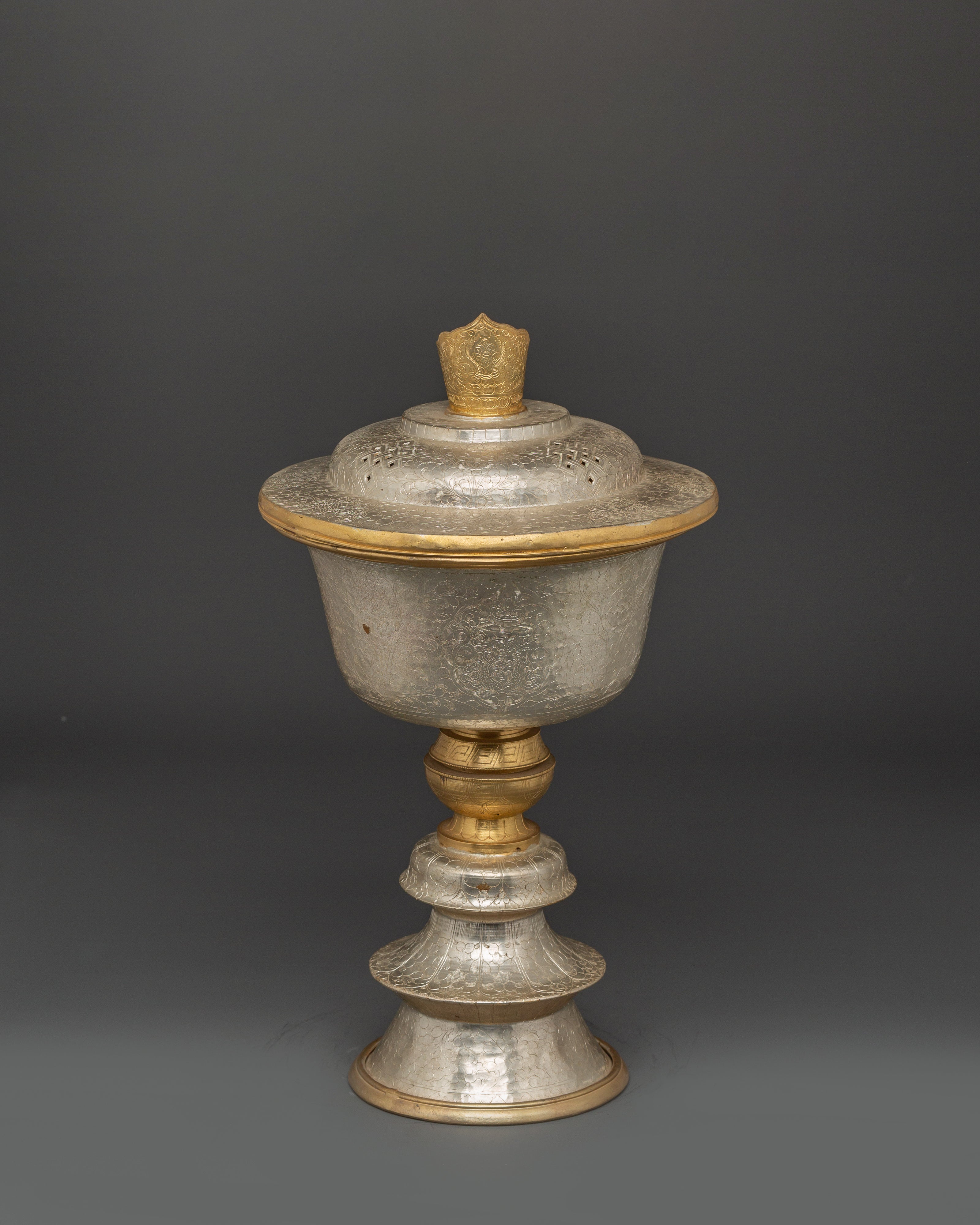 Buddhist Offering Lamp | Gold & Silver Plated for Buddhist Prayer