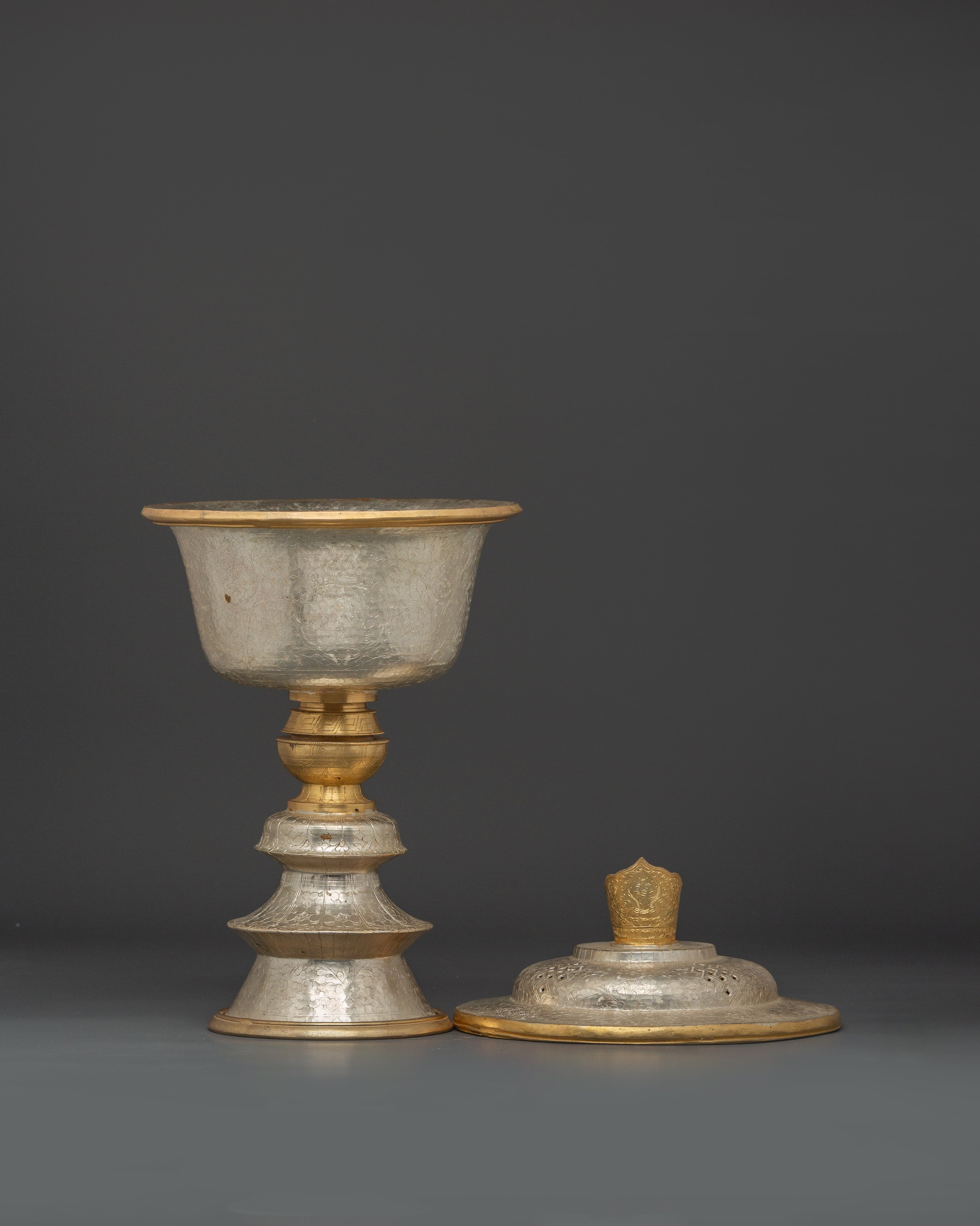 Buddhist Offering Lamp | Gold & Silver Plated for Buddhist Prayer