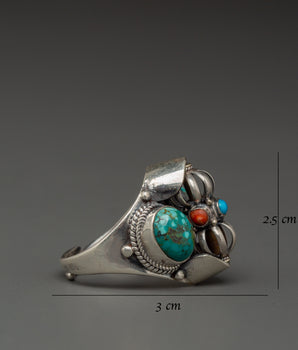 Sterling Silver Coral Ring | Handmade 92.5 Silver Ring with Turquoise Stones