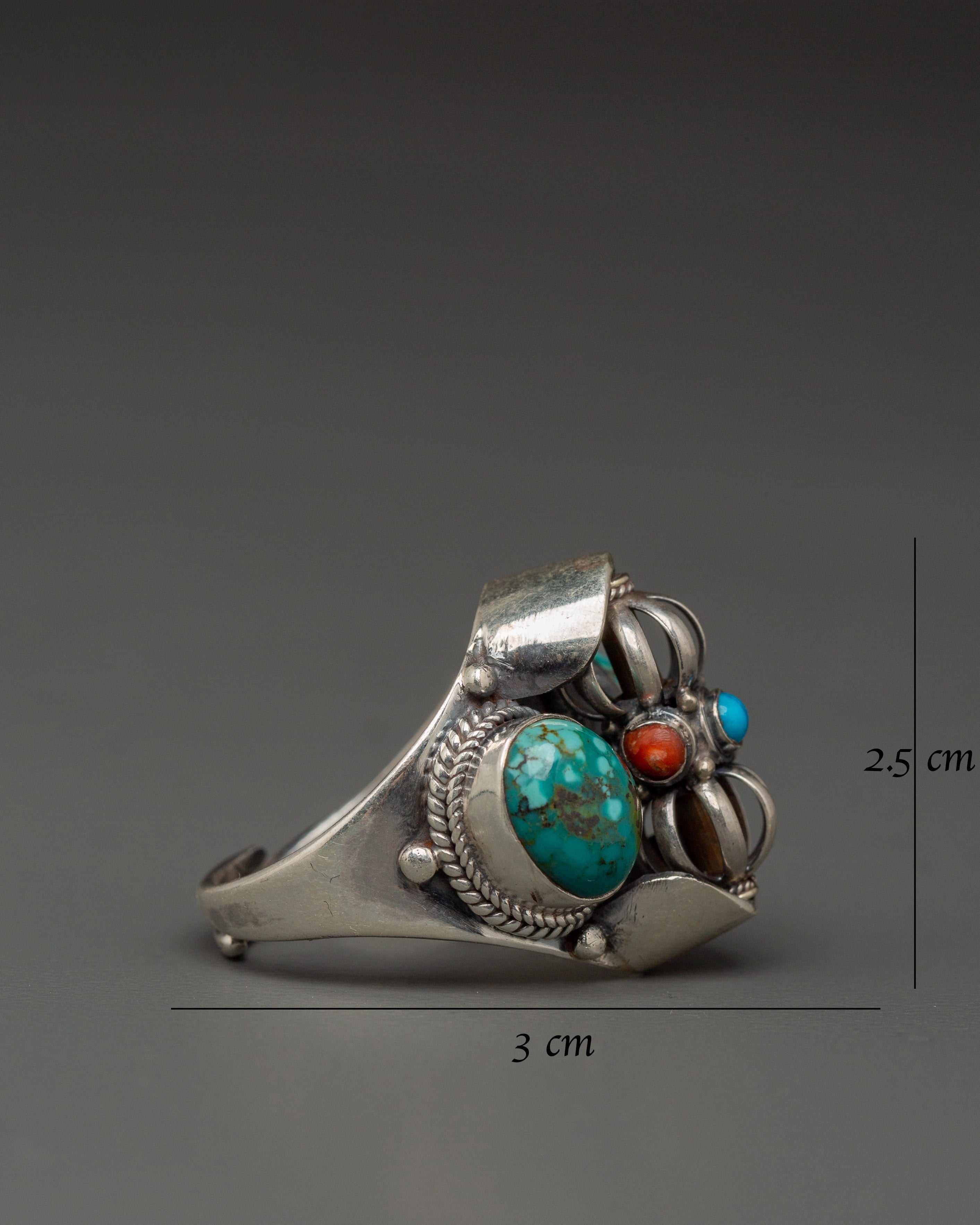 Sterling Silver Coral Ring | Handmade 92.5 Silver Ring with Turquoise Stones