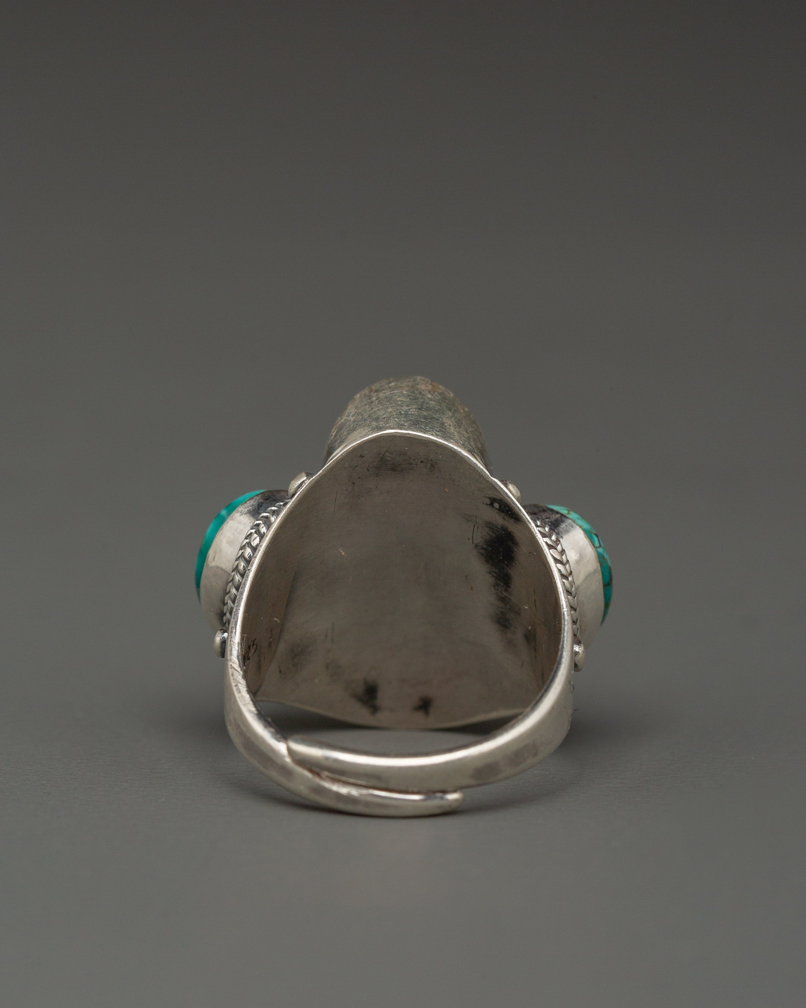 Sterling Silver Coral Ring | Handmade 92.5 Silver Ring with Turquoise Stones