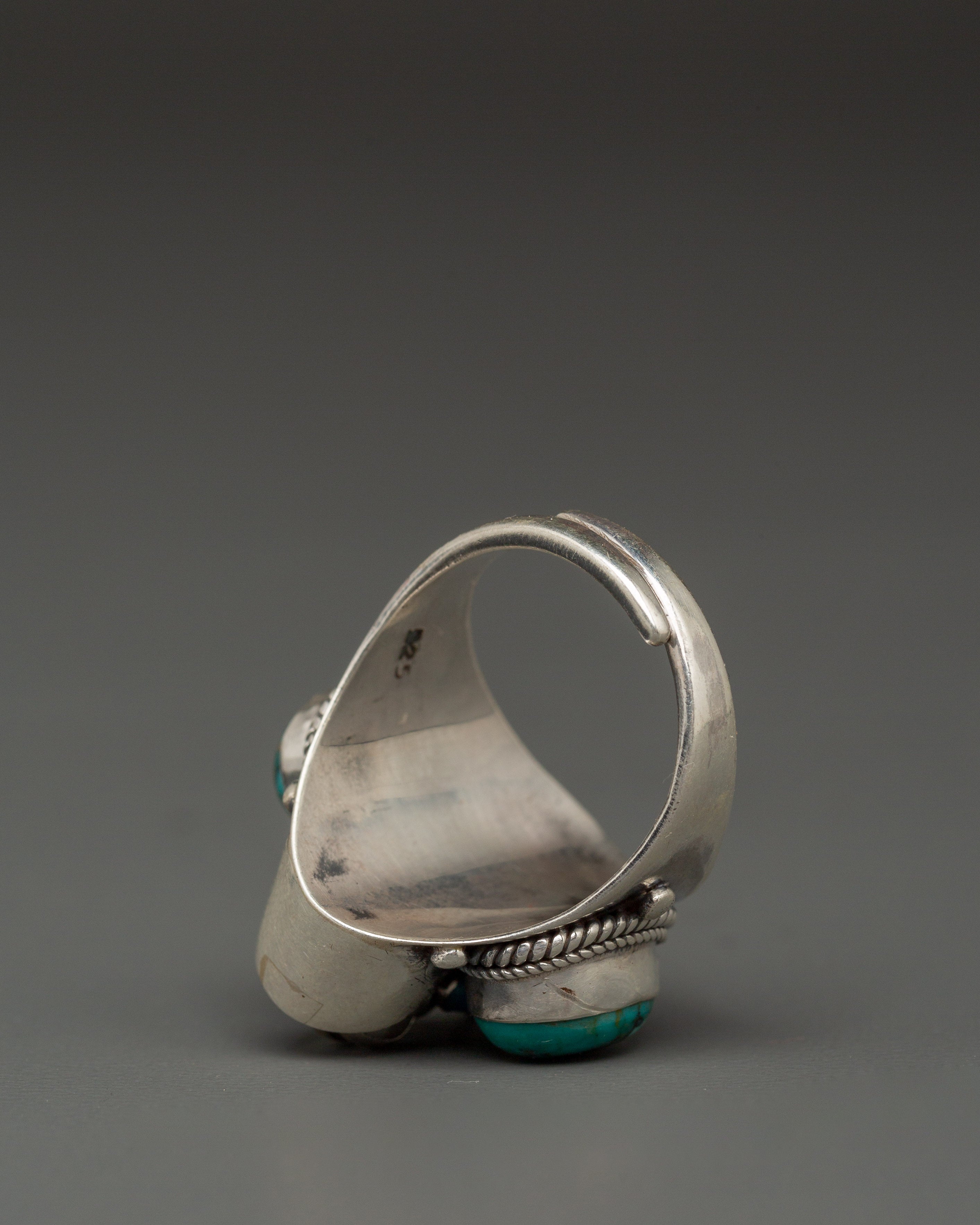 Sterling Silver Coral Ring | Handmade 92.5 Silver Ring with Turquoise Stones
