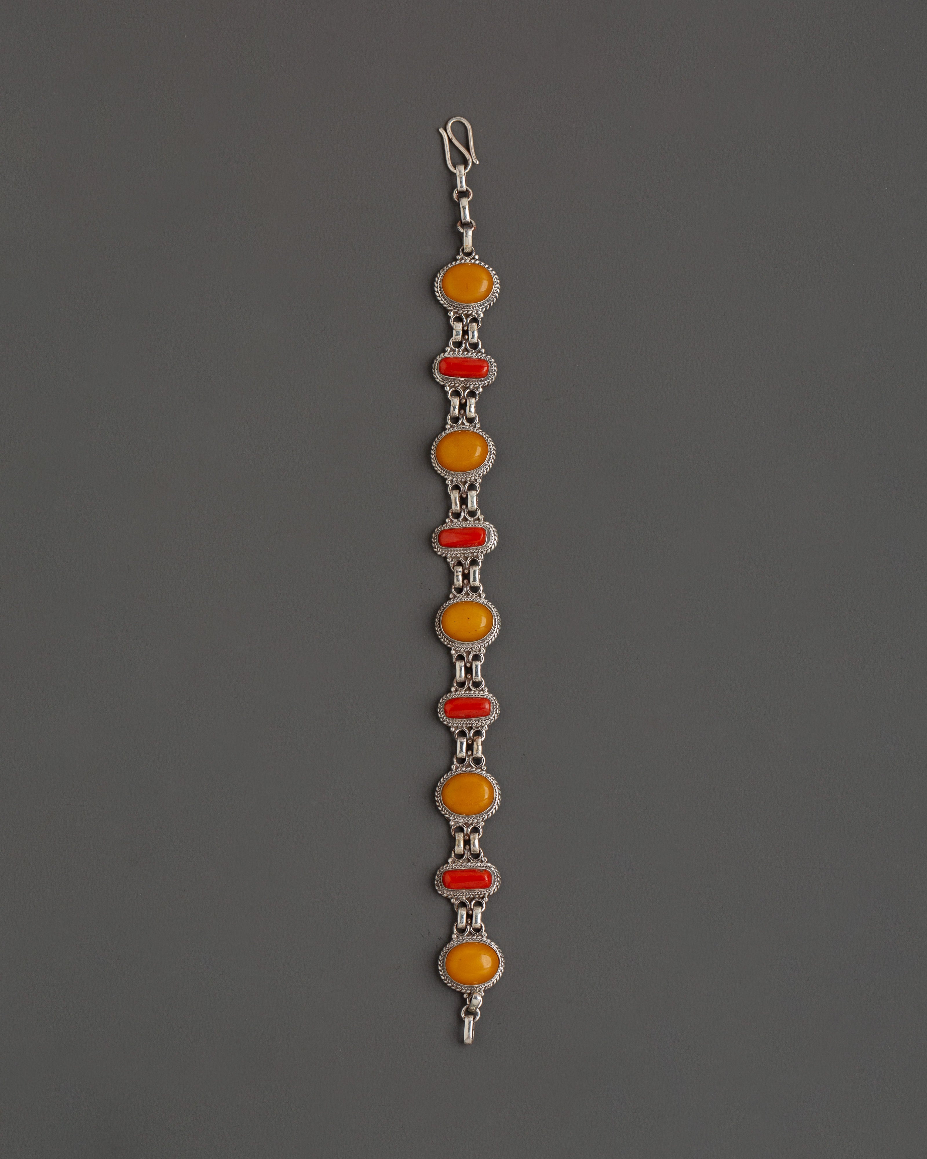 Handmade Silver Bracelet | 92.5 Sterling Silver with Genuine Coral Stones