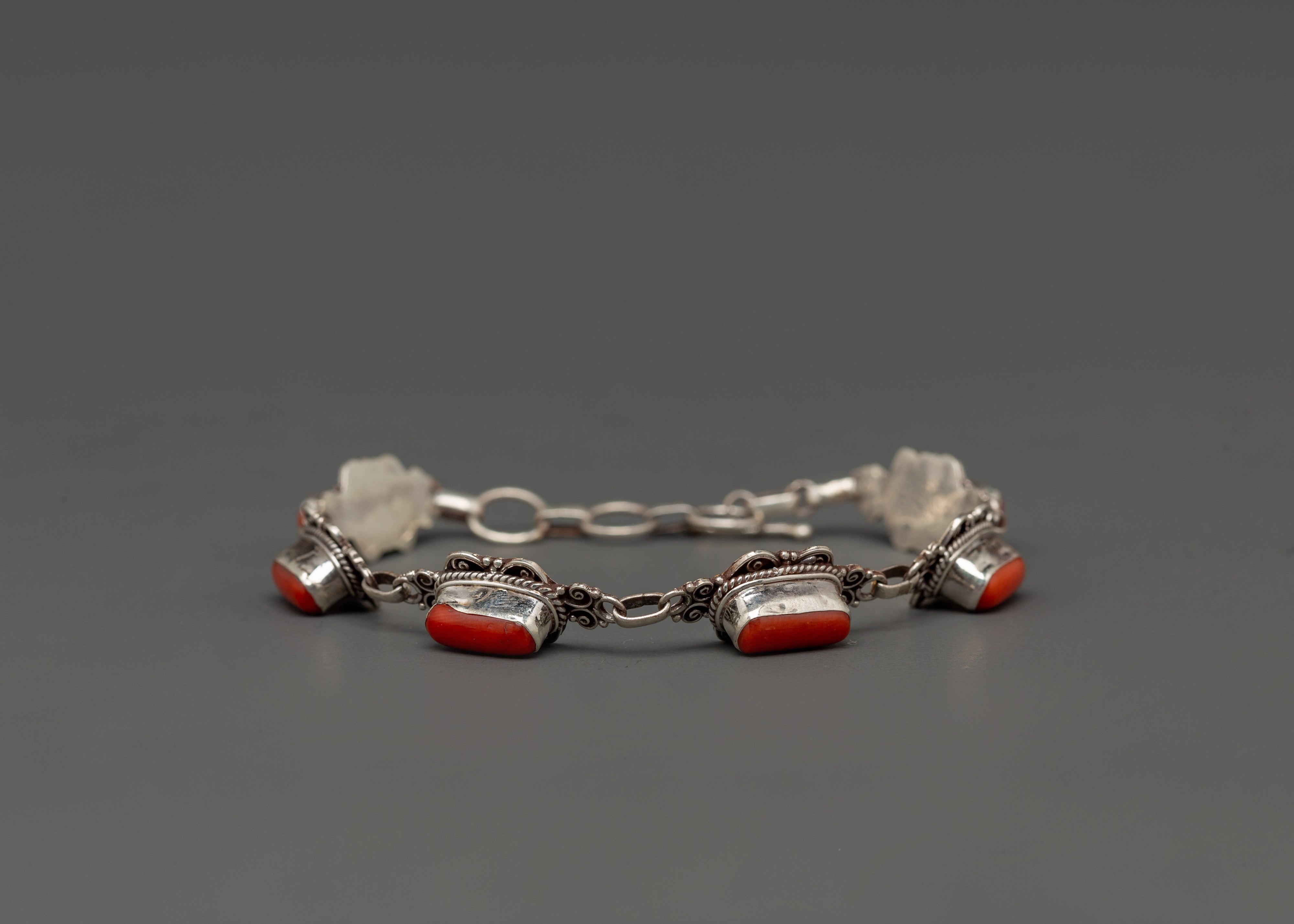 Handmade Spiritual Bracelet | 92.5 Sterling Silver with Coral Stones
