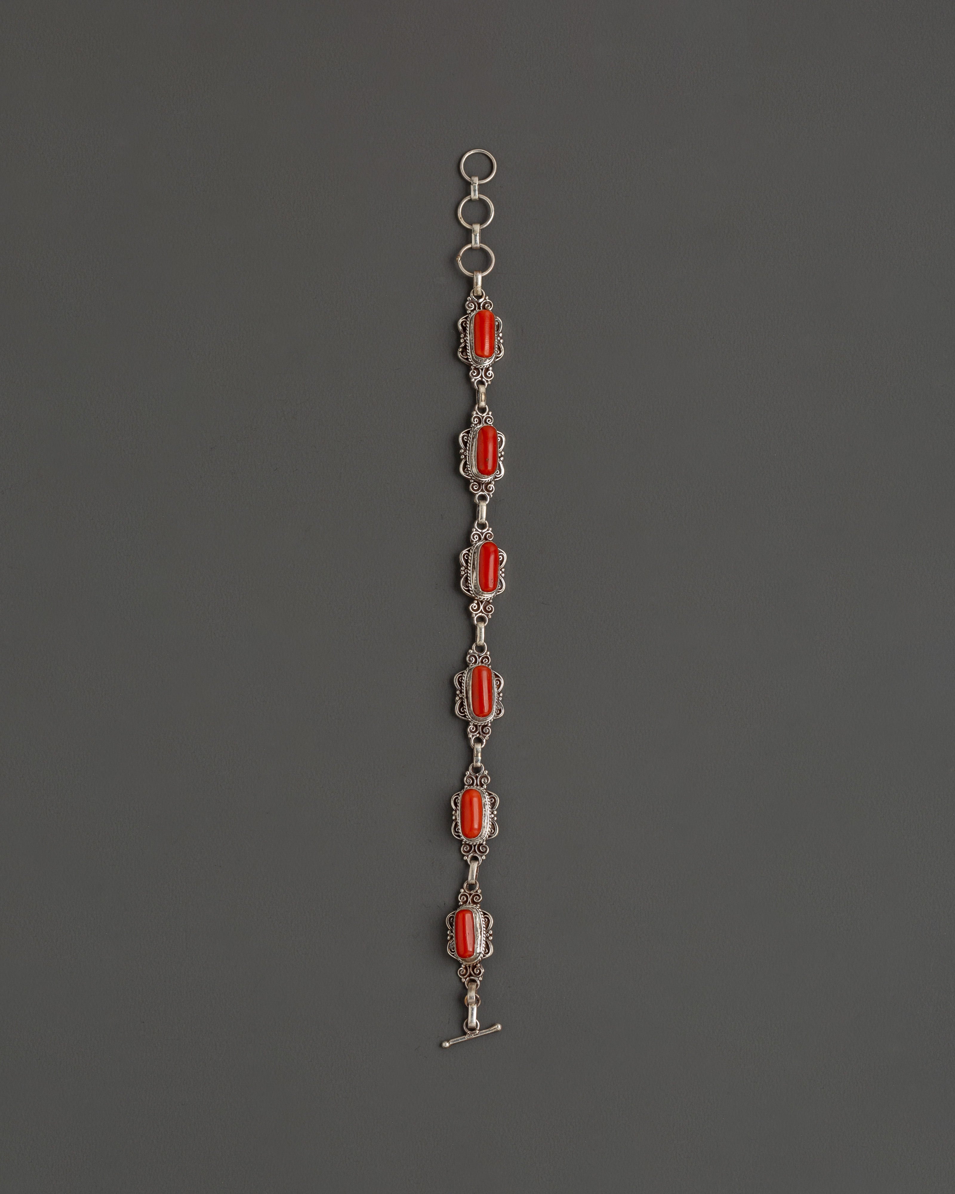 Handmade Spiritual Bracelet | 92.5 Sterling Silver with Coral Stones