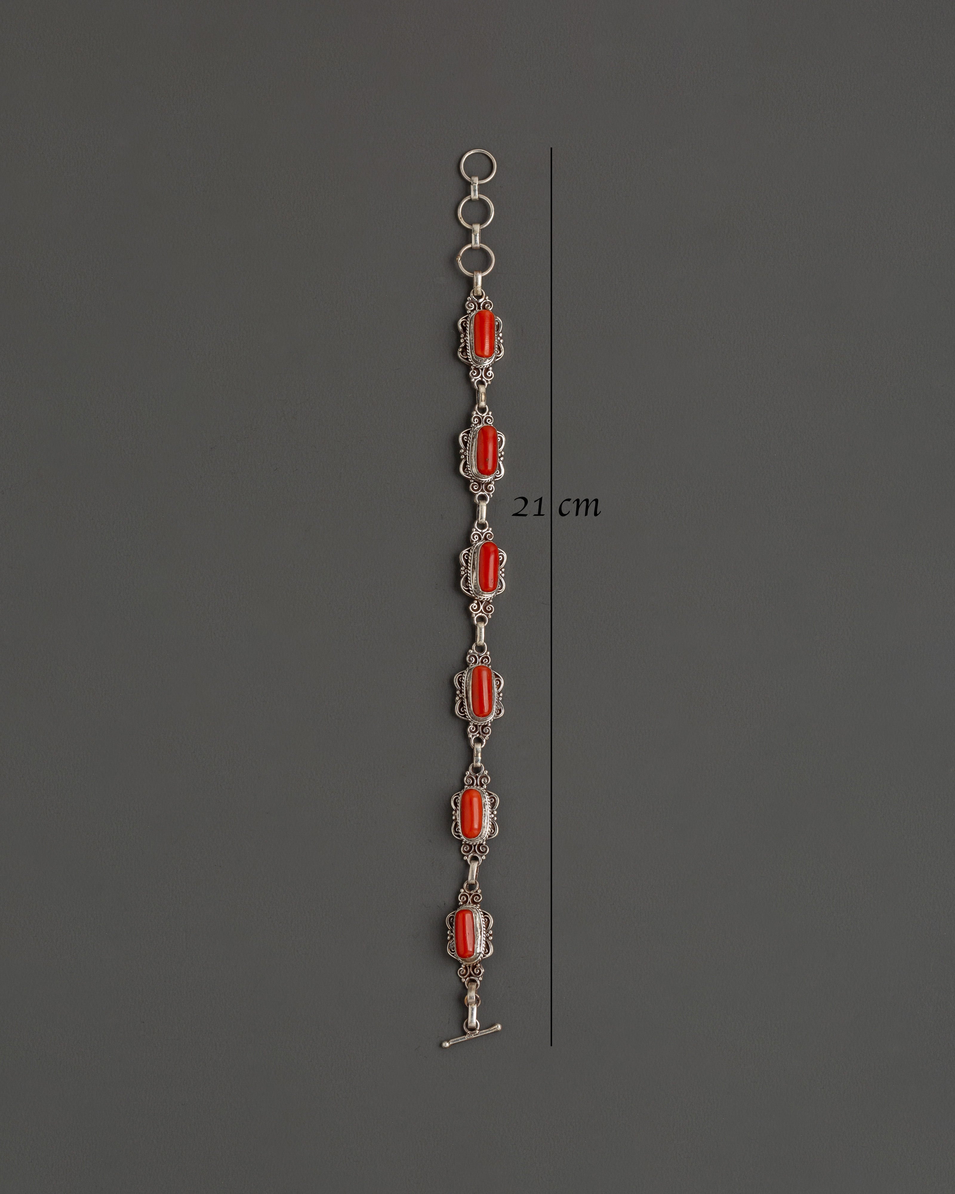Handmade Spiritual Bracelet | 92.5 Sterling Silver with Coral Stones