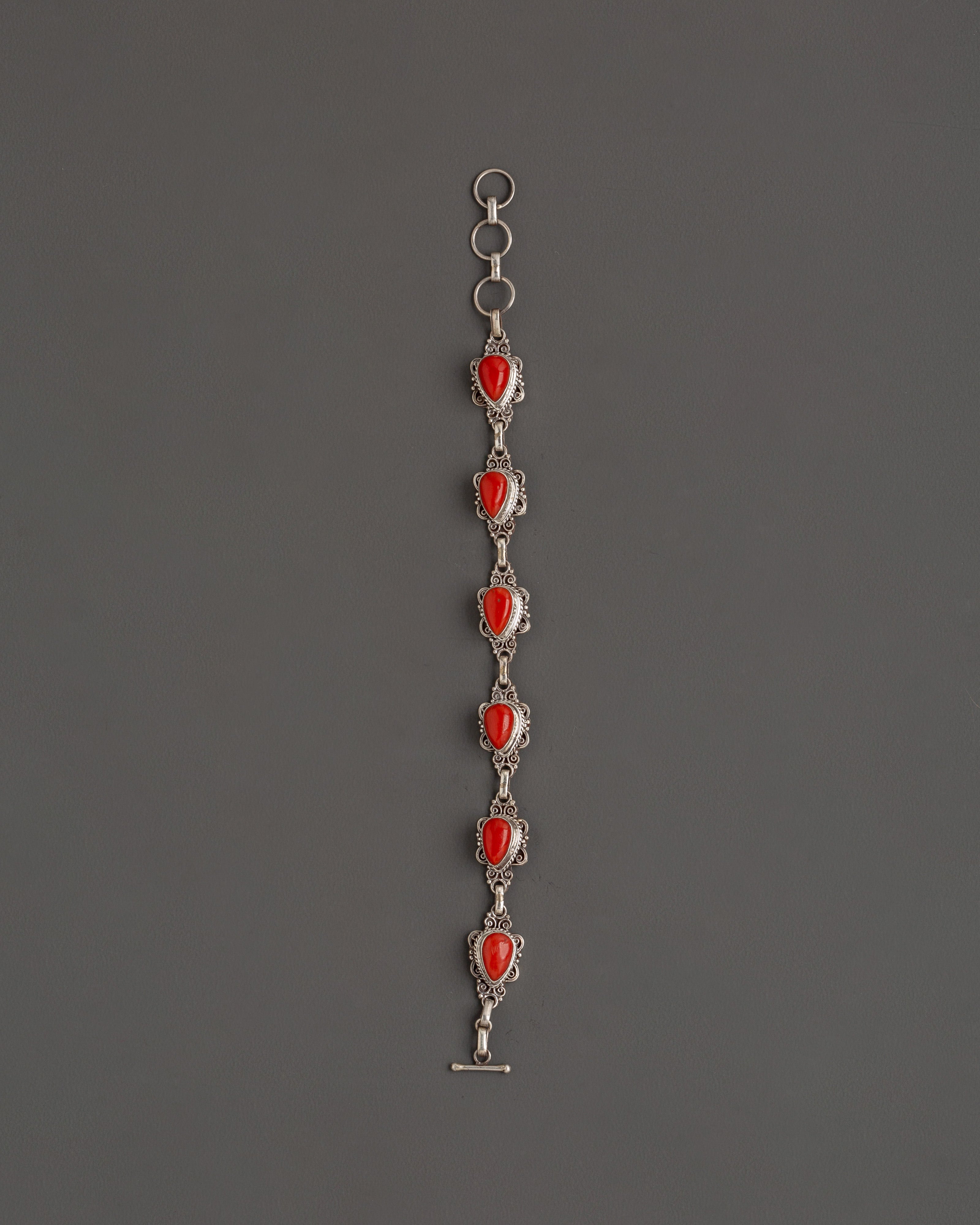 Coral Gemstone Bracelet | 21cm 92.5 Sterling Silver Jewelry