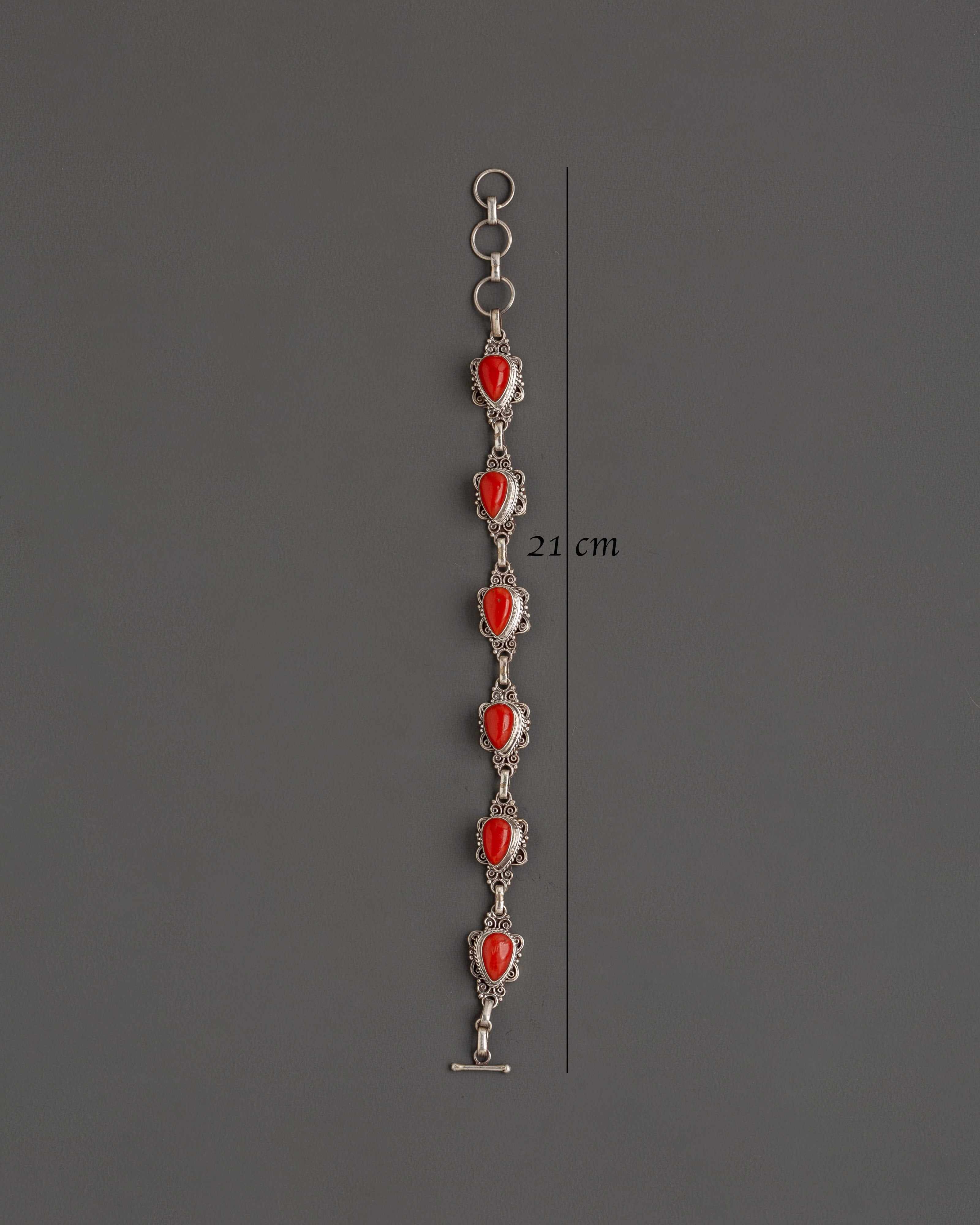Coral Gemstone Bracelet | 21cm 92.5 Sterling Silver Jewelry